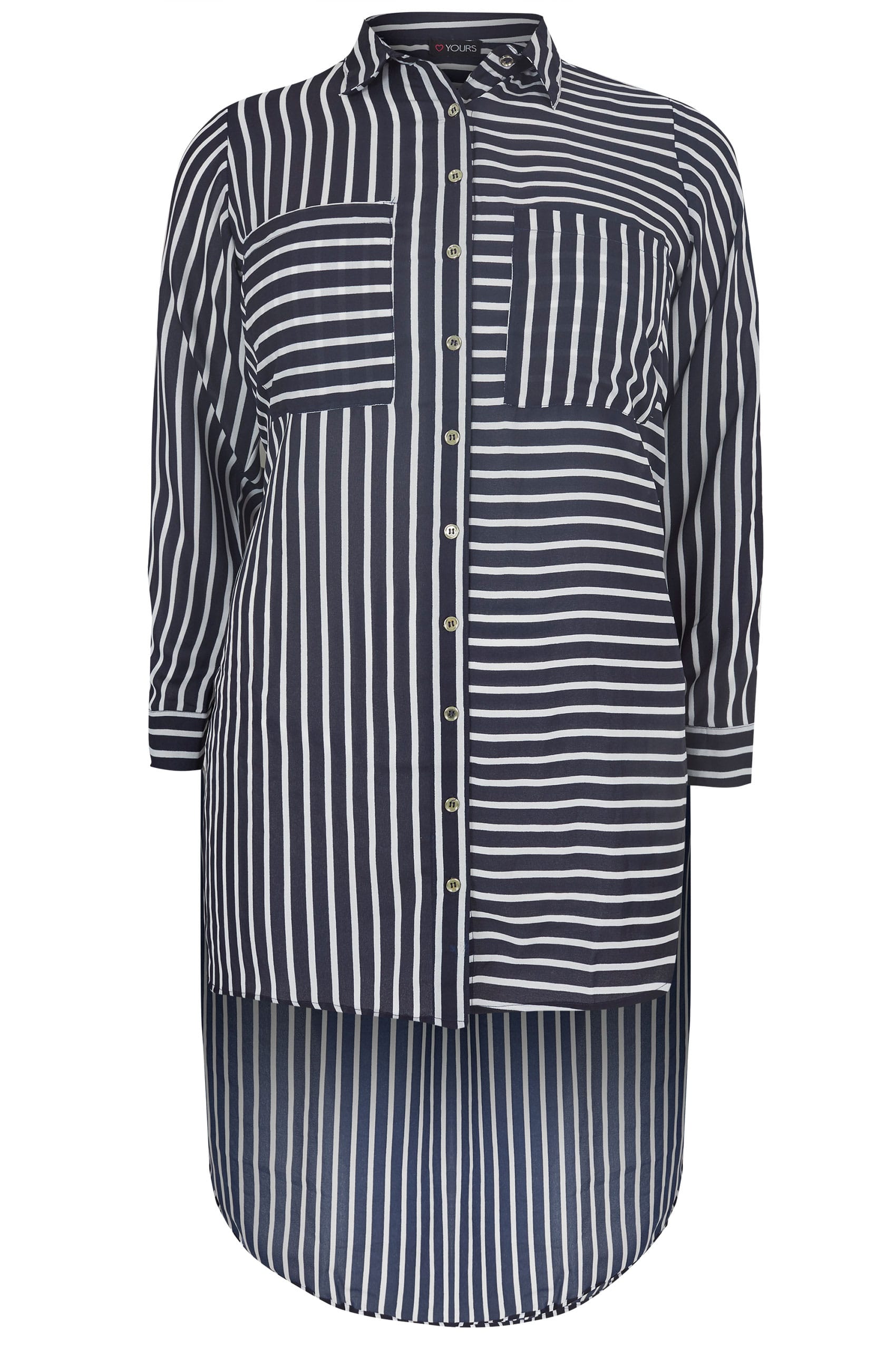 Navy & White Stripe Shirt With Dipped Hem, Plus size 16 to 32