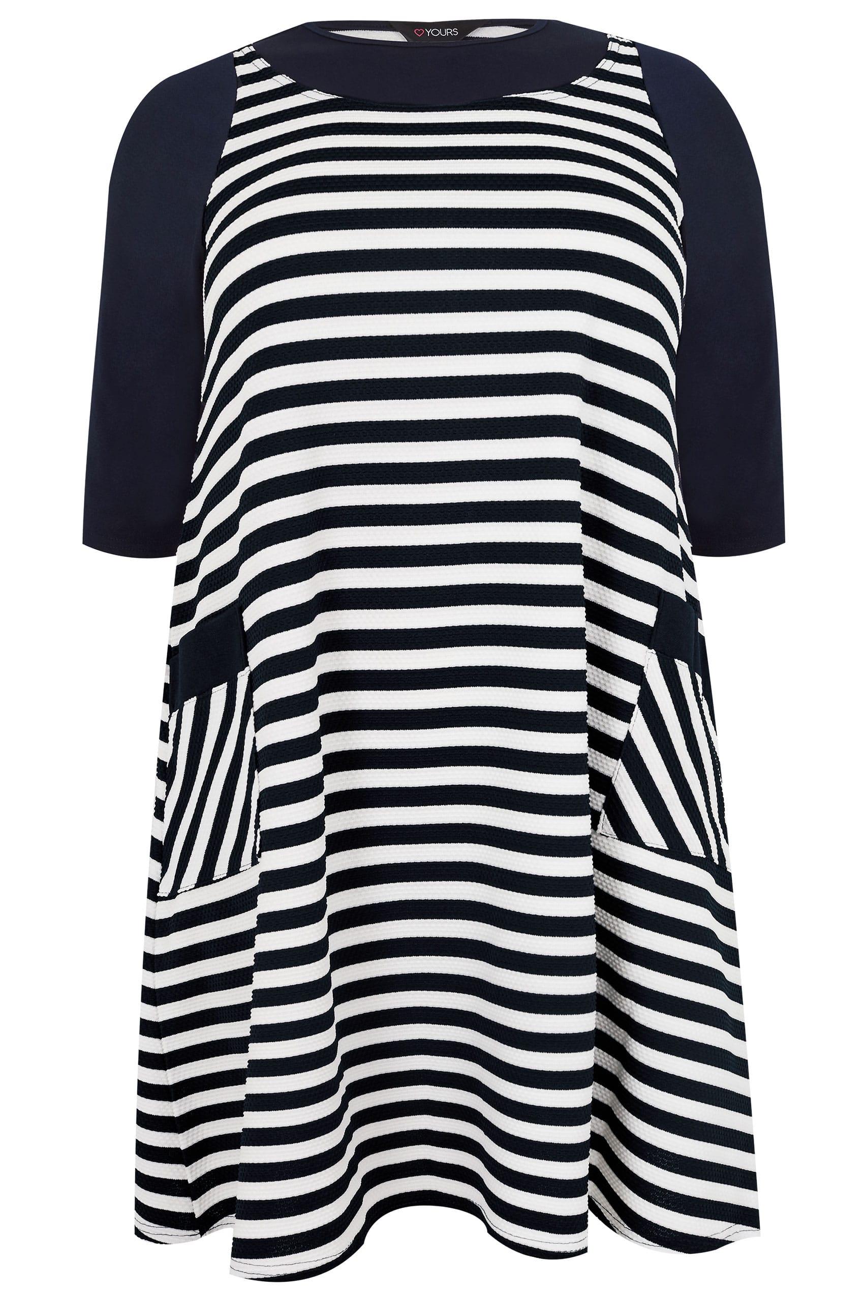 Navy & White Striped Tunic Dress With Pockets, plus size 16 to 32
