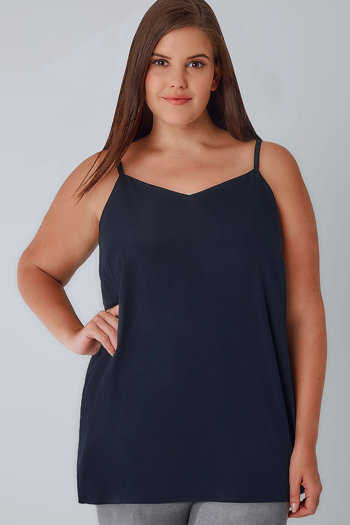 Navy Woven Cami Top With Side Splits plus size 16 to 36