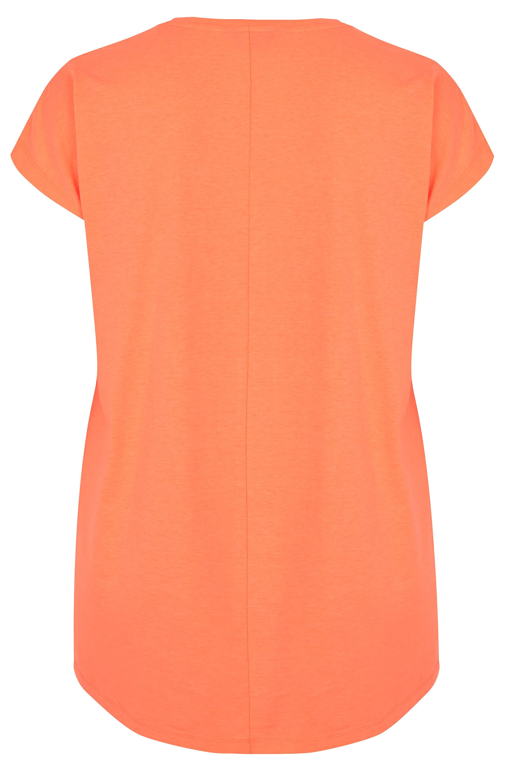 Neon Orange Star Studded Jersey T-Shirt With Curved Hem