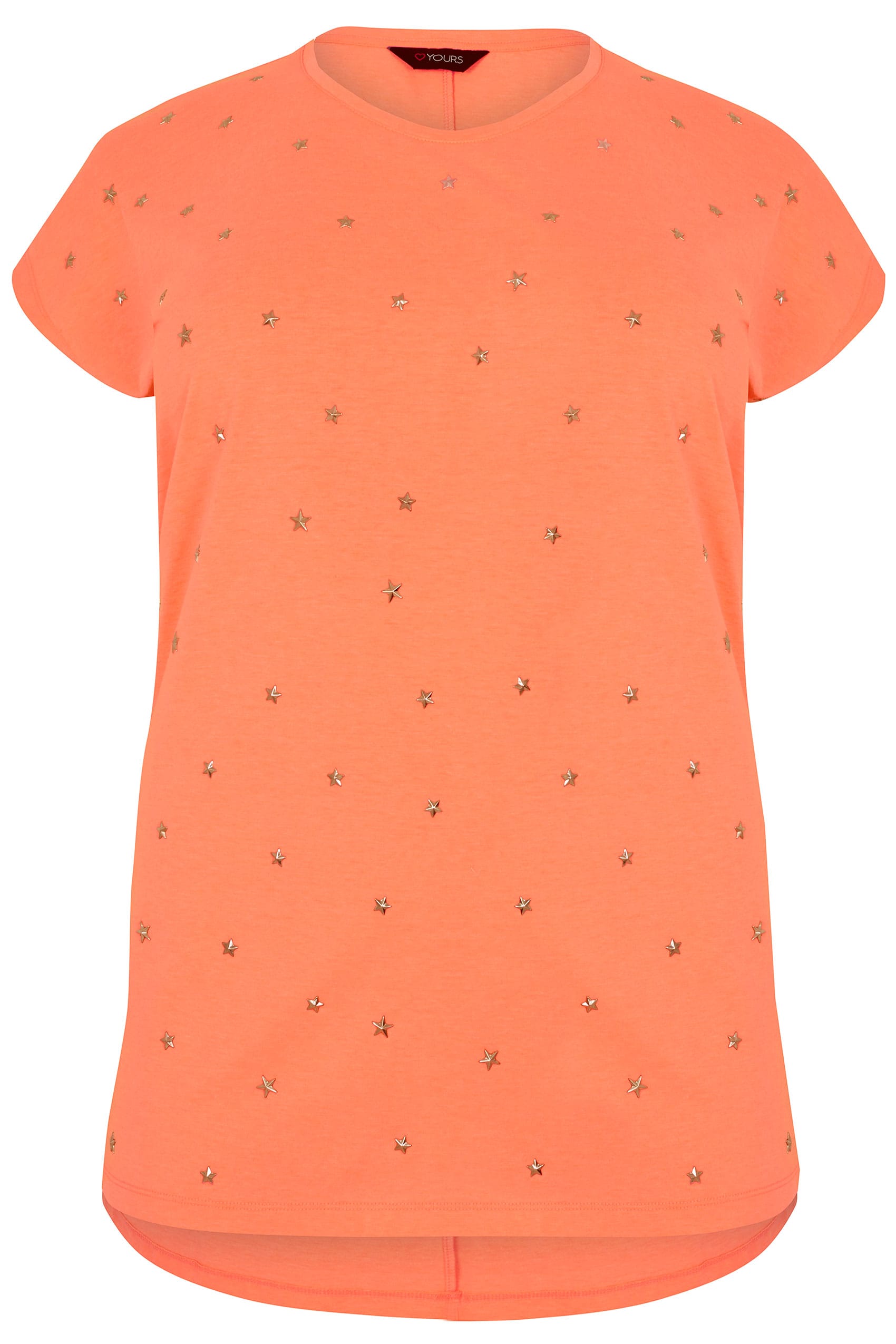 new directions studded neckline curved hem to