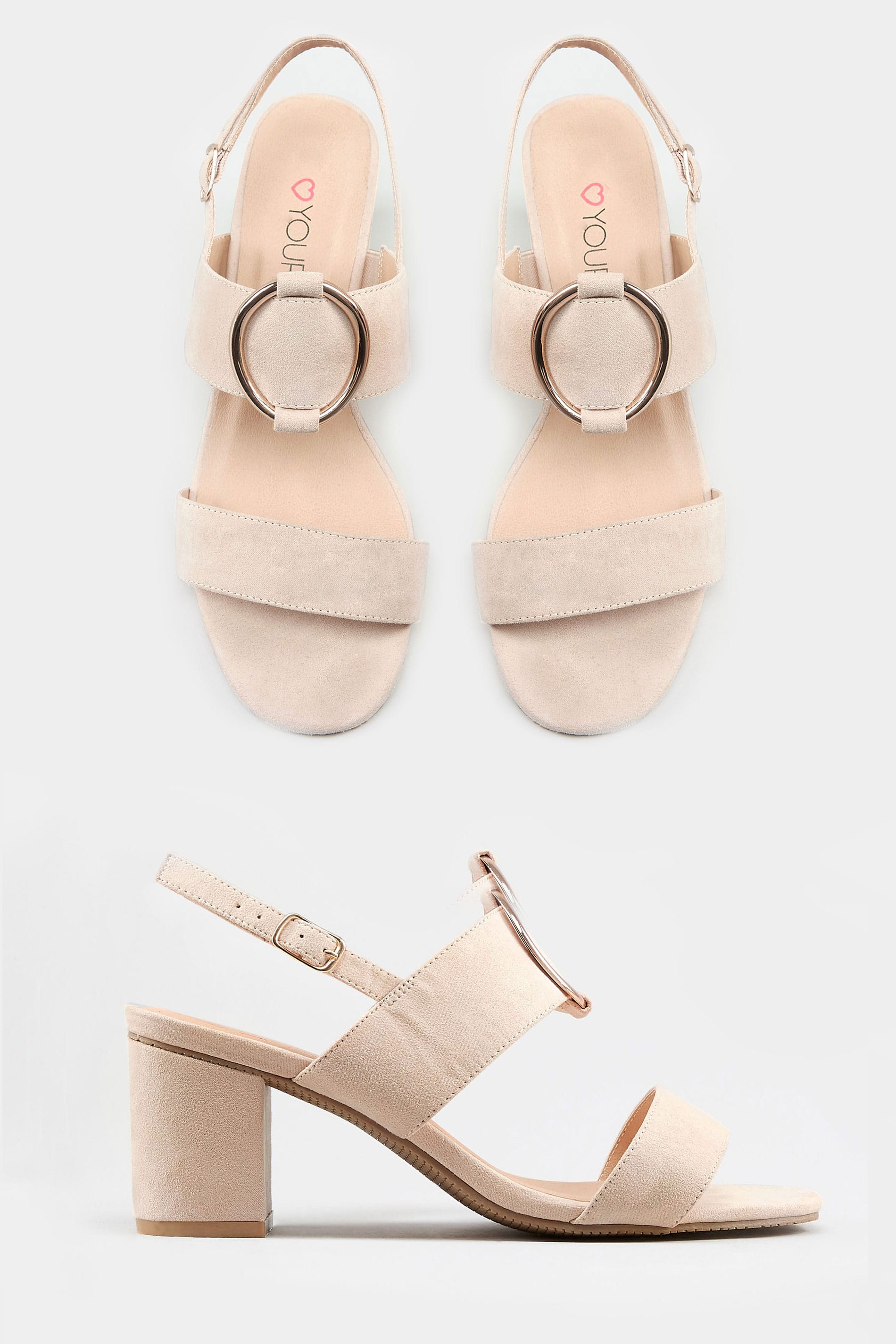Wide Fit Nude Ring Block Heeled Sandals | Sizes 5EEE to 