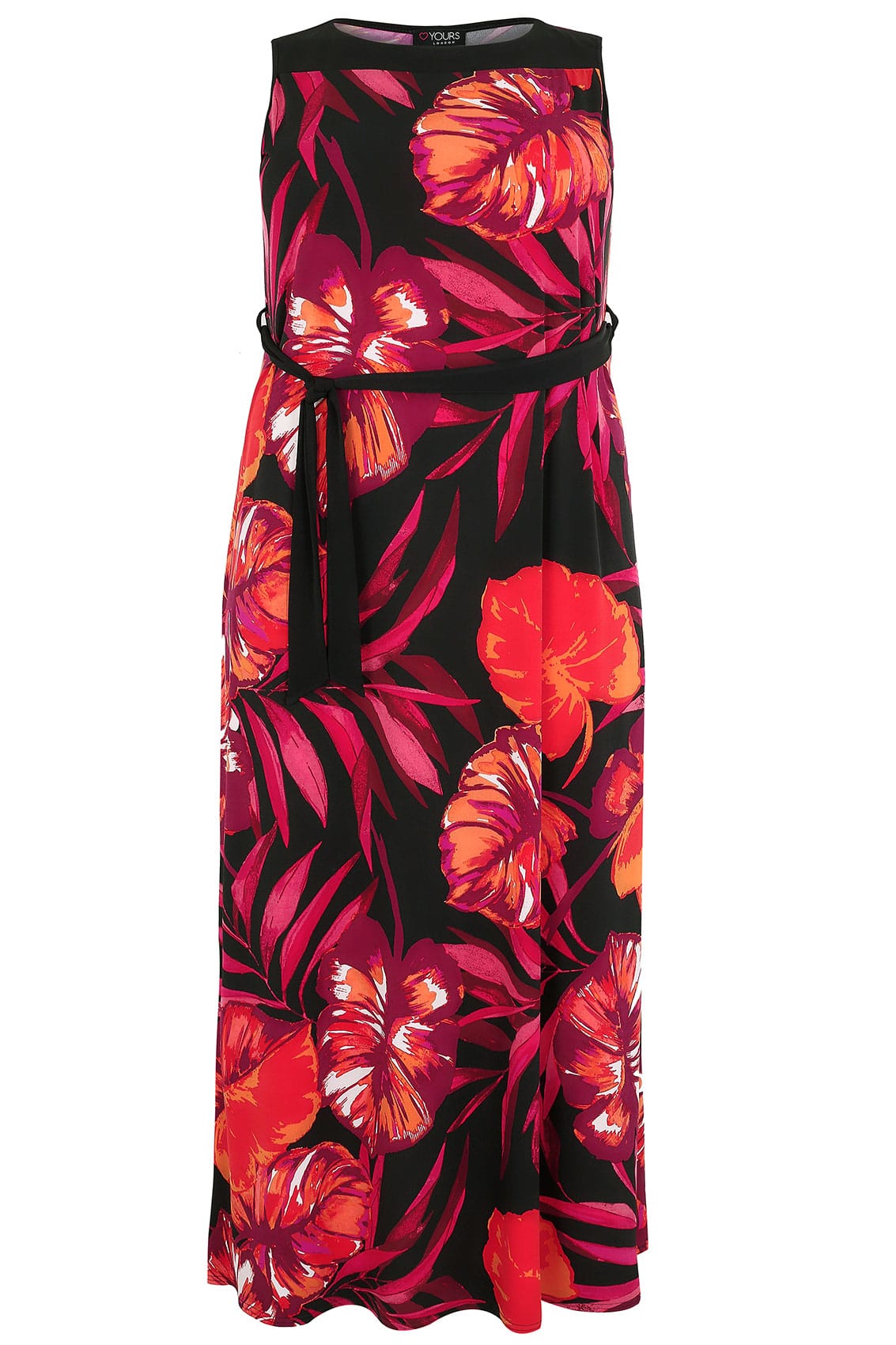Orange & Black Sleeveless Floral Maxi Dress, Plus size 16 to 36