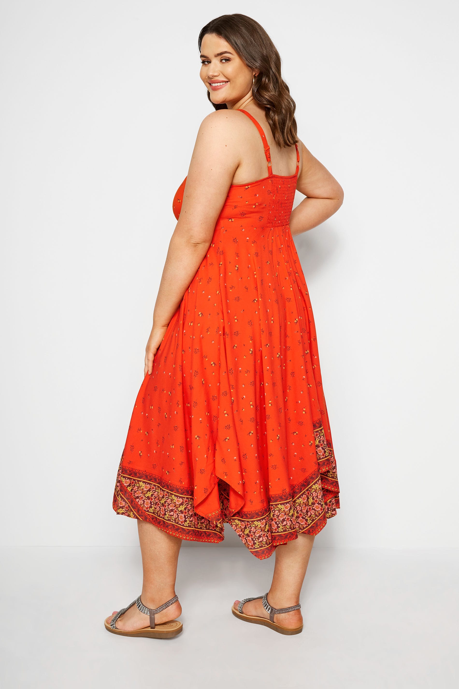 Zipfelsaum Kleid Mit Blumenkante Orange Große Größen 44