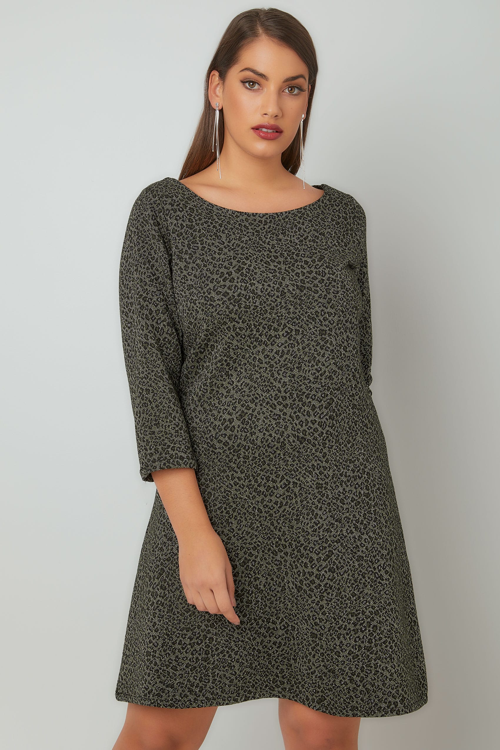 PAPRIKA Dark Green Animal Patterned Woven Tunic Dress, Plus size 16 to 26