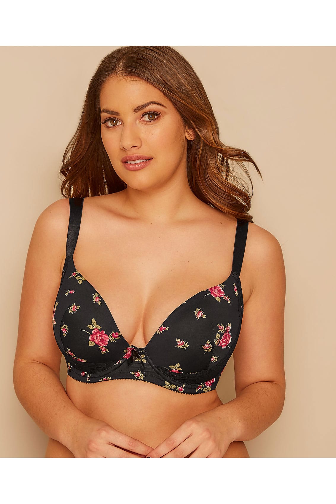 Parfait Black And Multi Floral Print Underwired Casey Bra With Moulded Cups