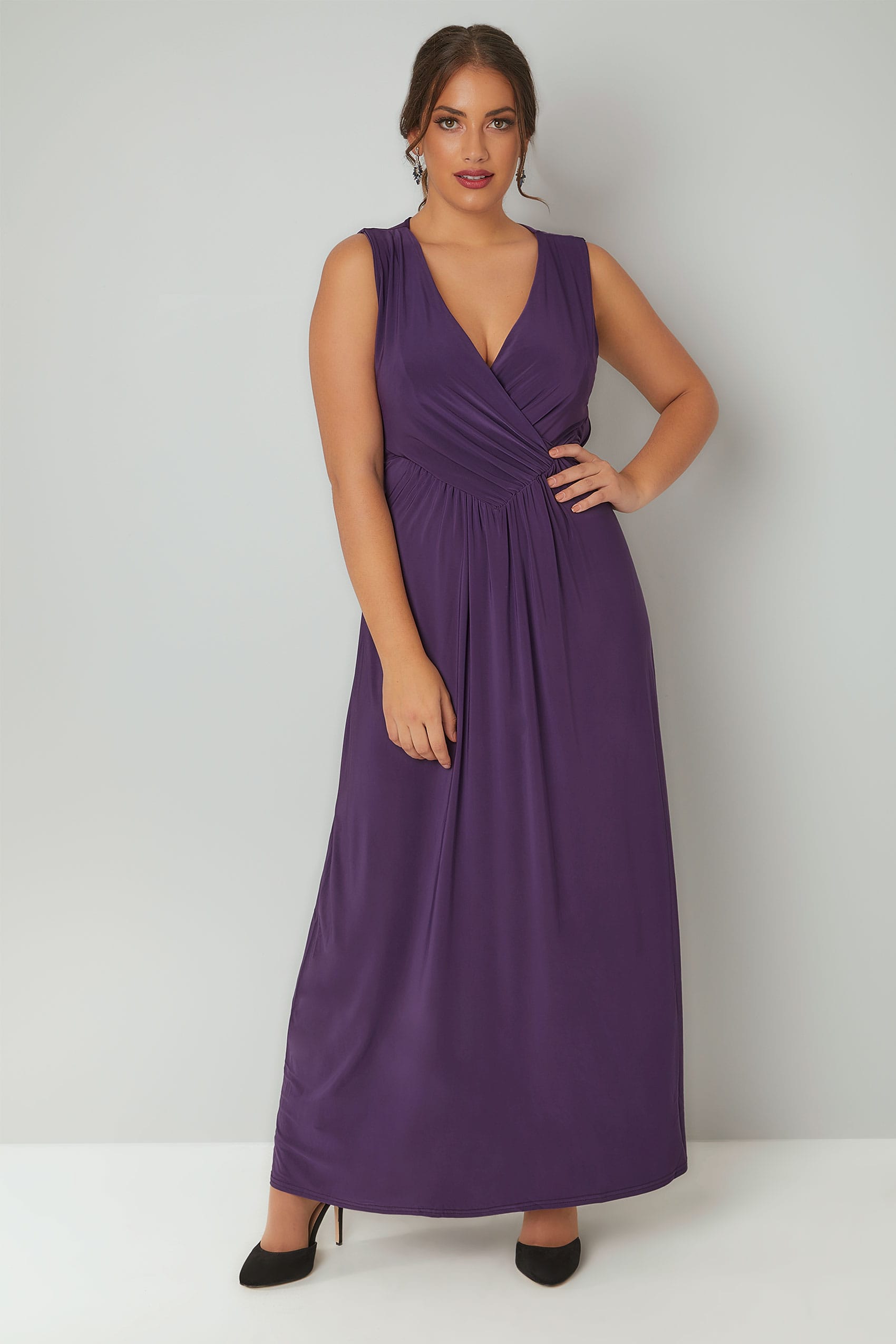 PRASLIN Purple Slinky Wrap Front Maxi Dress, Plus size 16 to 26