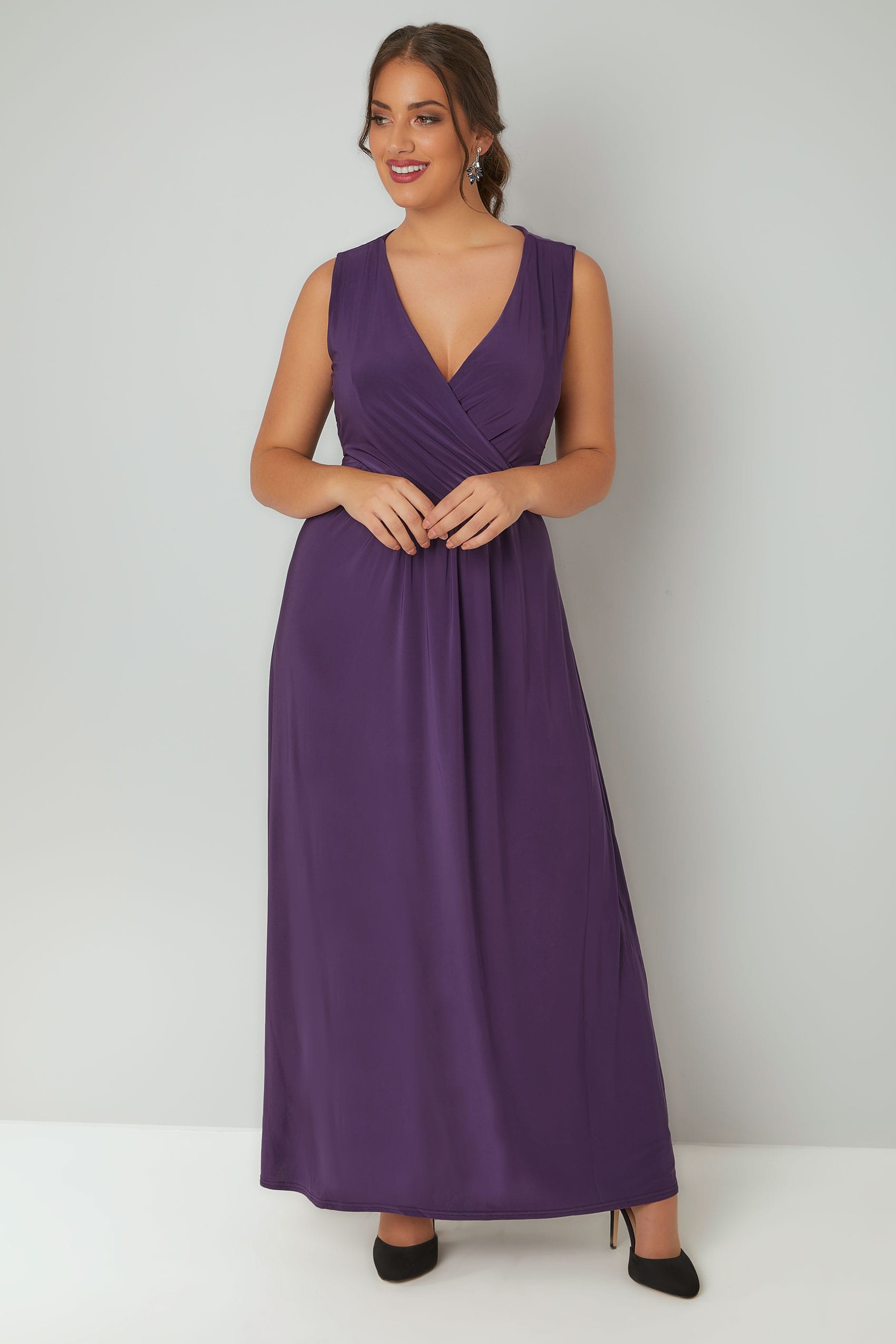 PRASLIN Purple Slinky Wrap Front Maxi Dress, Plus size 16 to 26