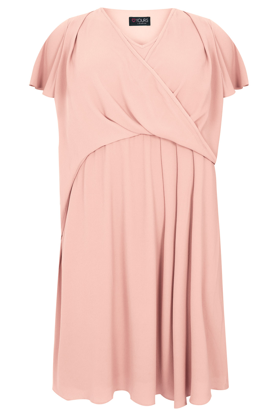 Pale Pink Wrap Front Midi Dress With Angel Sleeves Plus Size 16 to 32