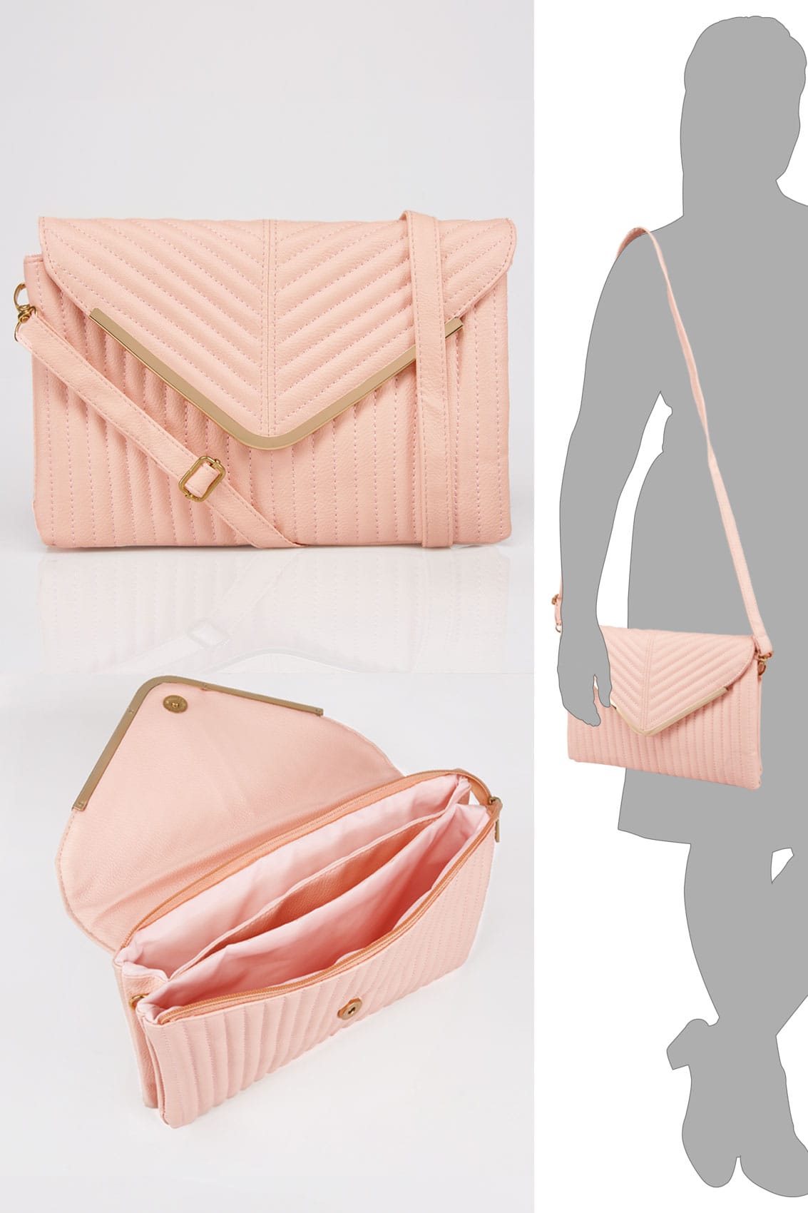 Pastel Pink Textured Shoulder Bag With Detachable Strap