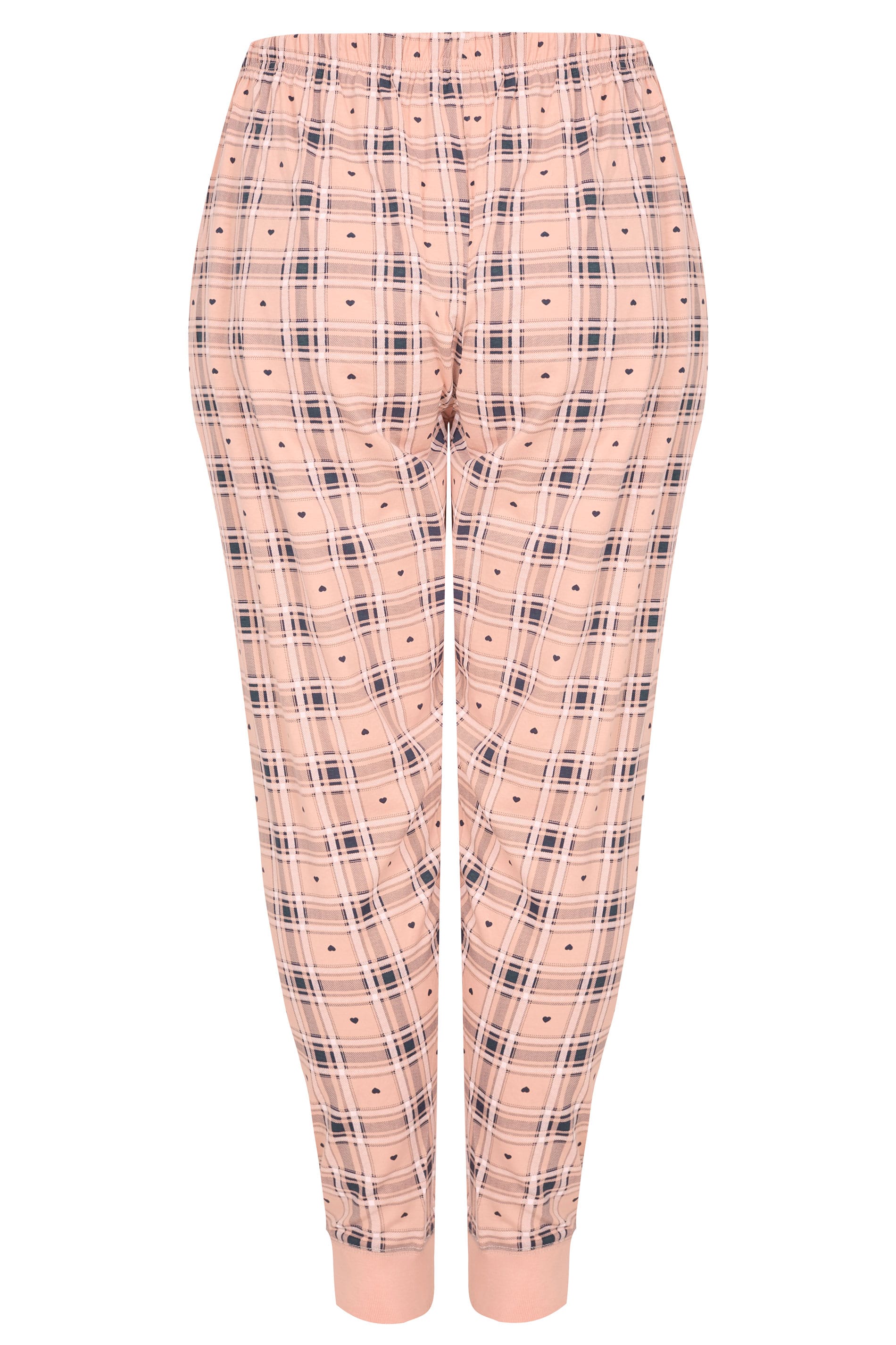 Plus Size Peach Check & Heart Print Pyjama Bottoms | Sizes 16 to 36 ...
