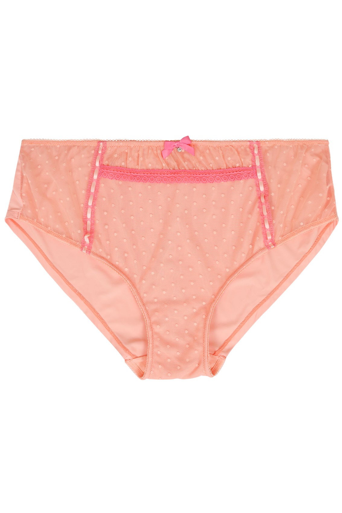 Peach Spotted Mesh Briefs With Ribbon Detail, Plus size 14 ...