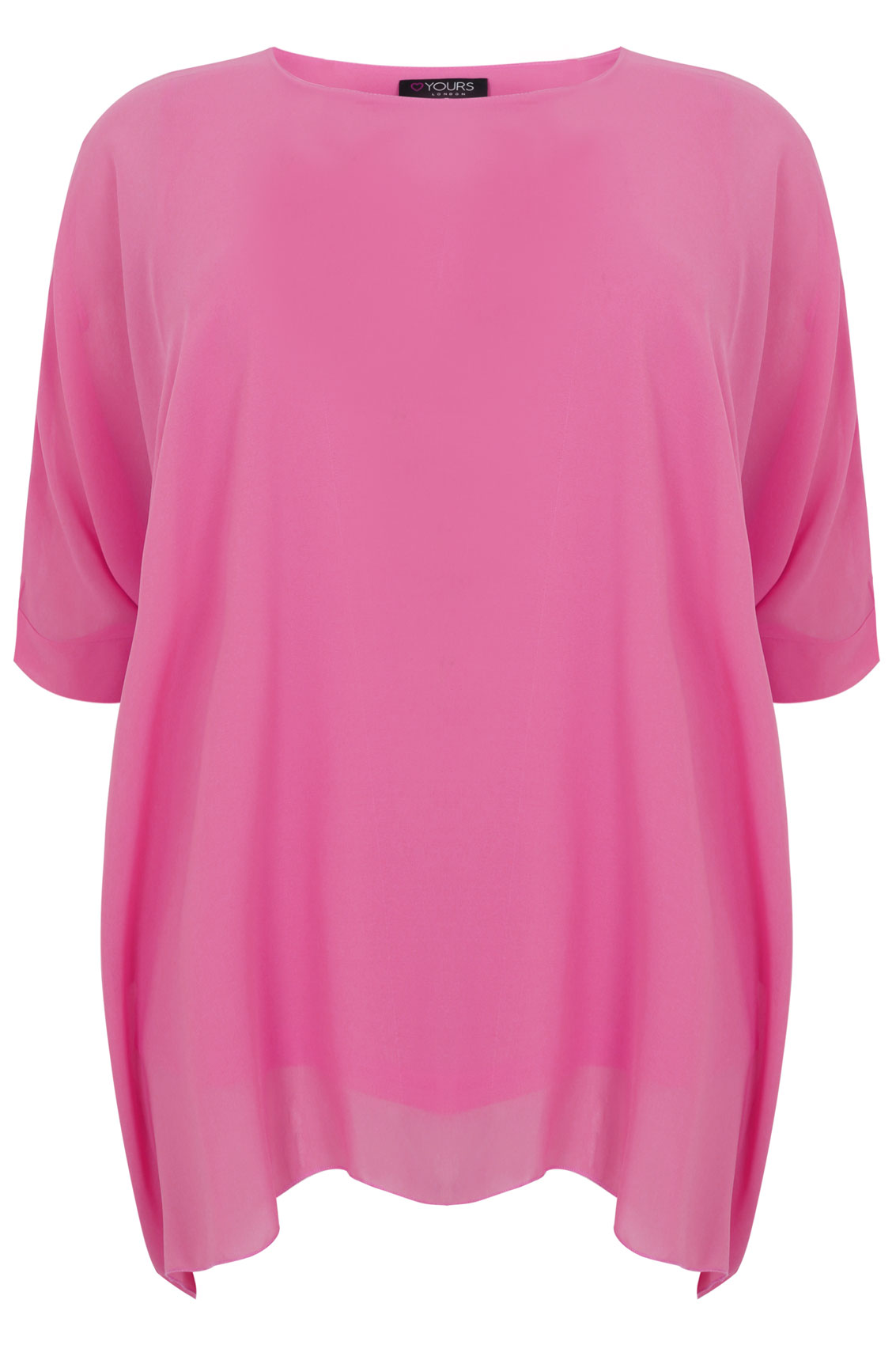 Pink Batwing Sleeve Chiffon Top With Necklace Plus size
