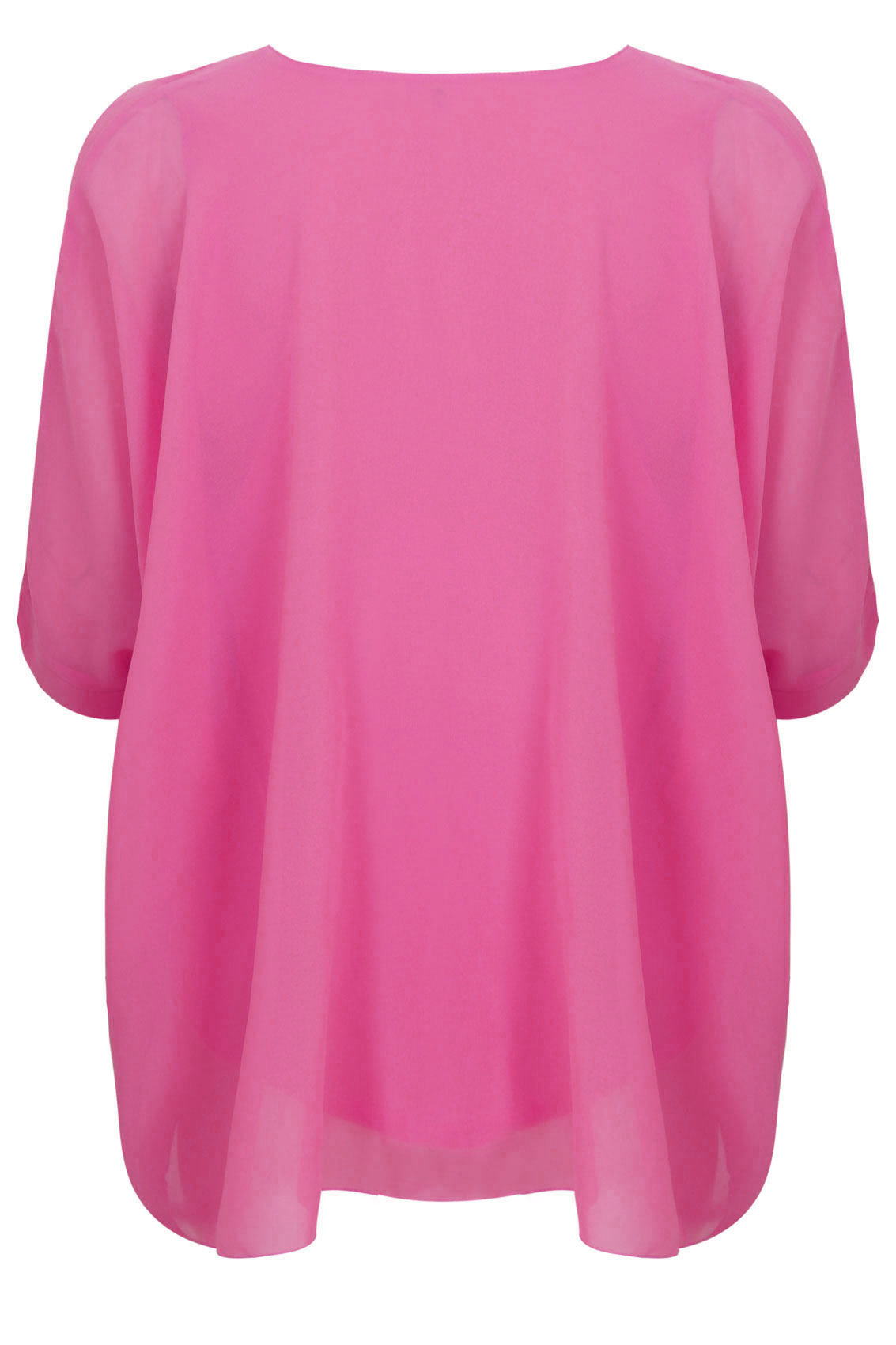 Pink Batwing Sleeve Chiffon Top With Necklace Plus size