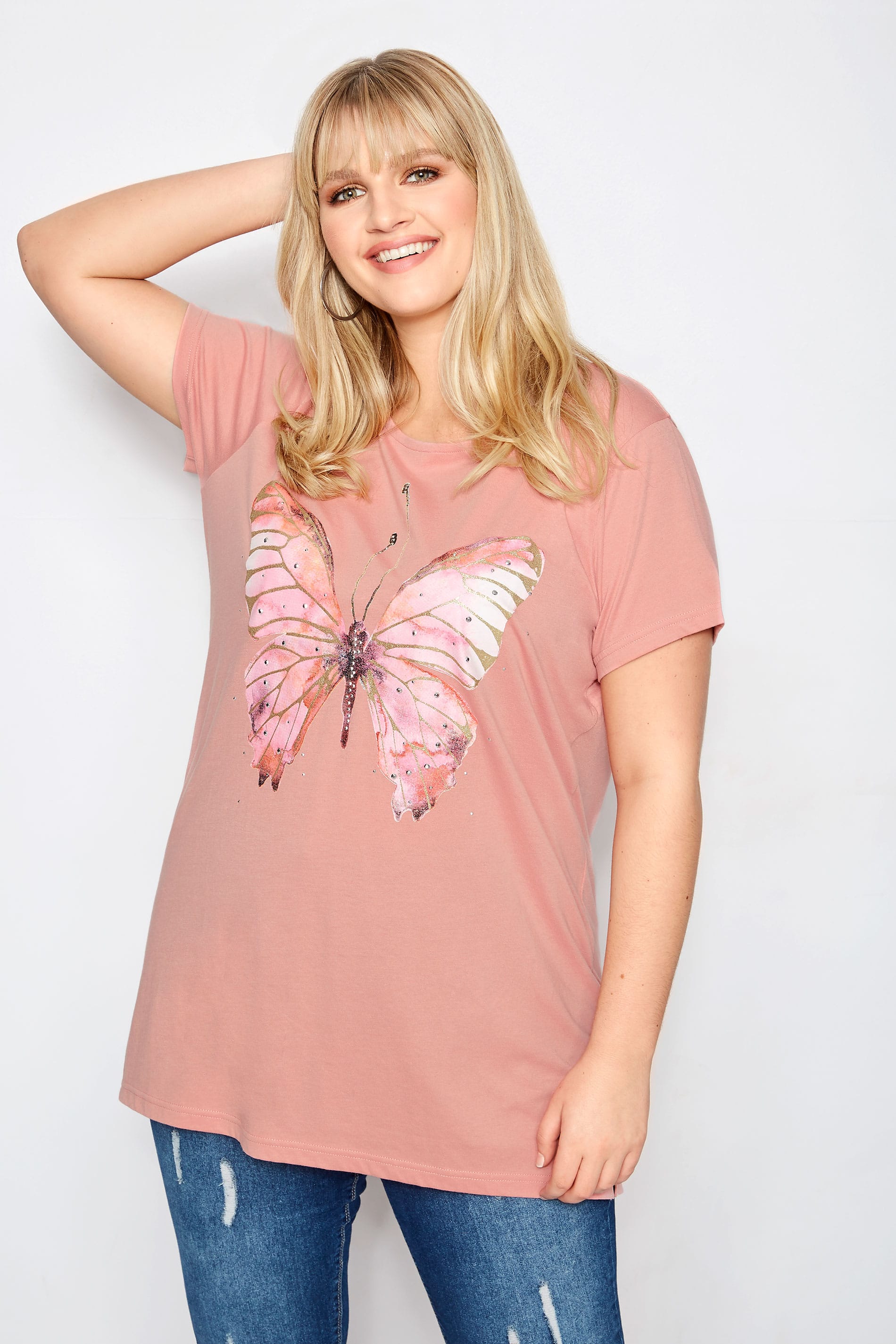 Plus Size Pink Butterfly Sparkle T-Shirt With Lattice Back | Sizes 16 to 36 | Yours ...1900 x 2850