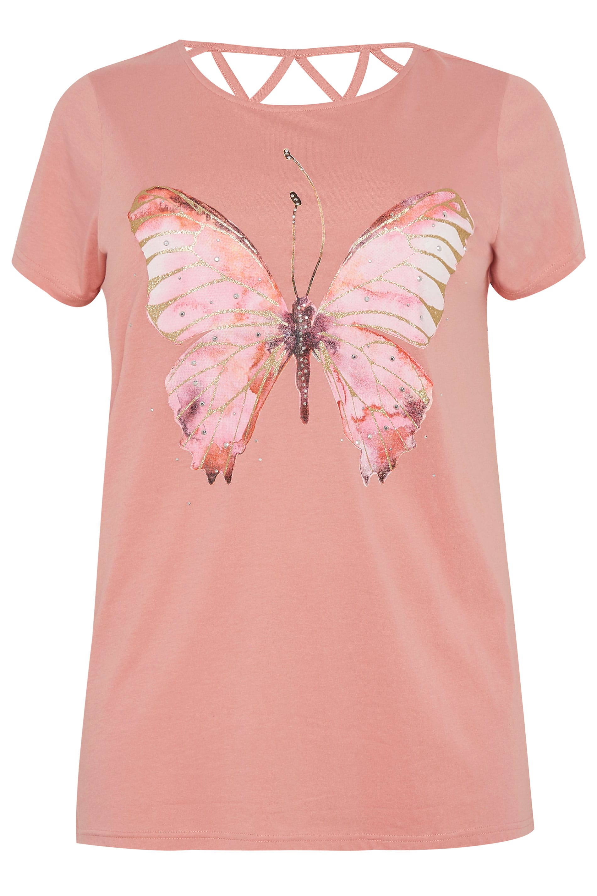 butterfly print plus size lace panel t shirt