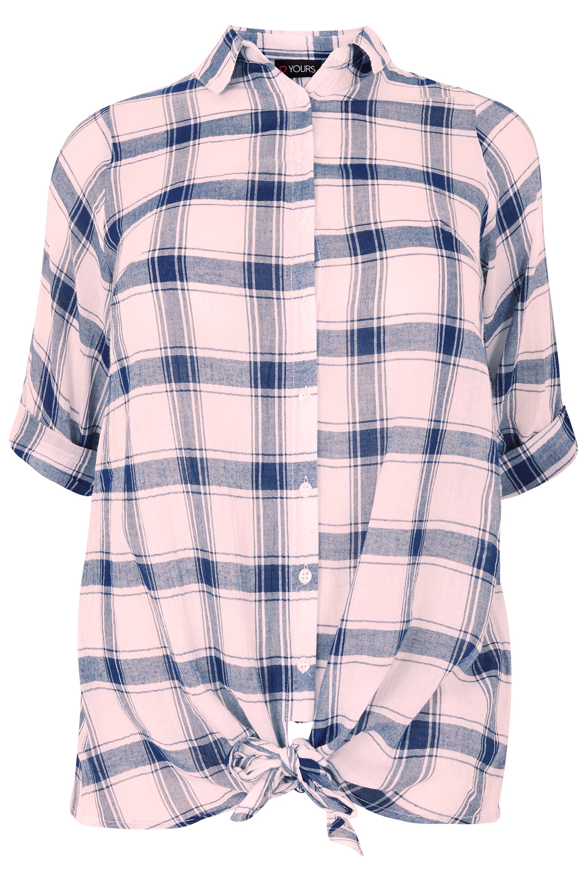 Pink Checked Shirt With Tie Front, plus size 16 to 36