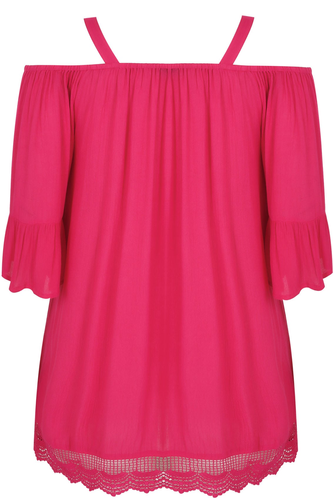 Pink Cold Shoulder Crinkle Top With Frill Sleeves, Plus size 16 to 36