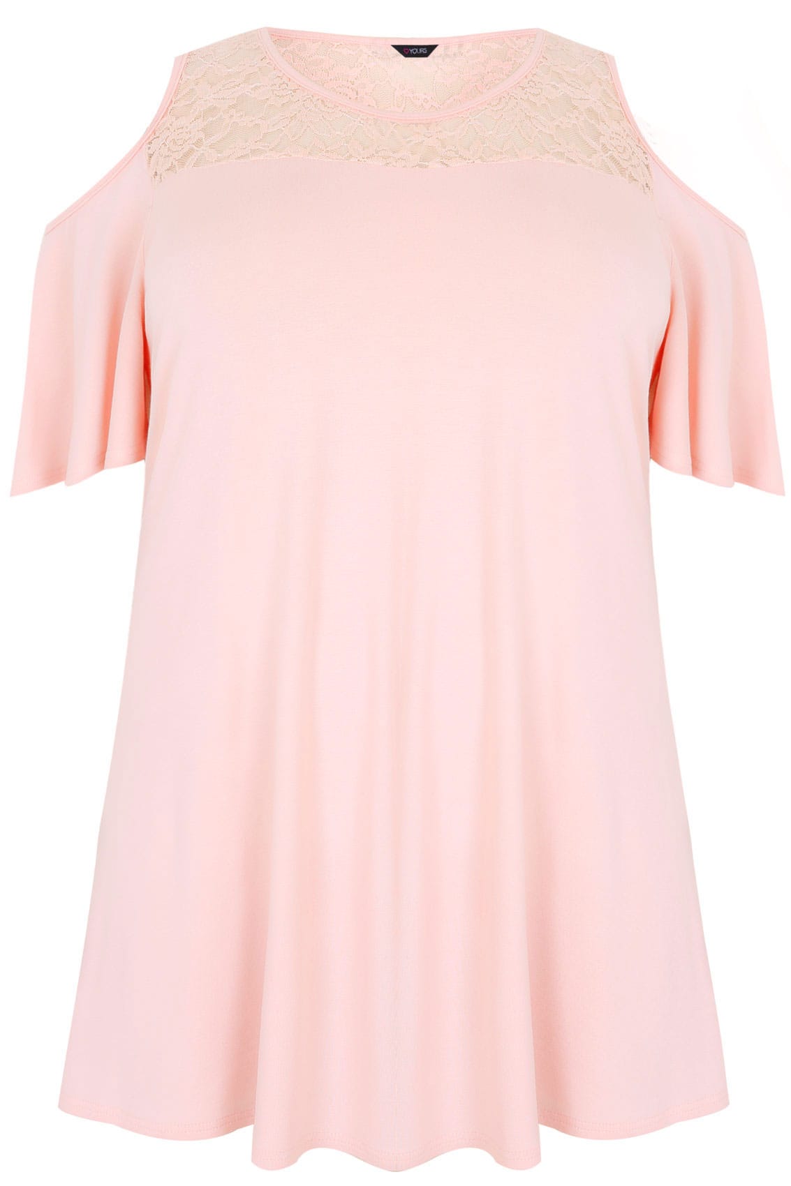 Pink Cold Shoulder Longline Jersey Top With Lace Panel, Plus size 16 to 36