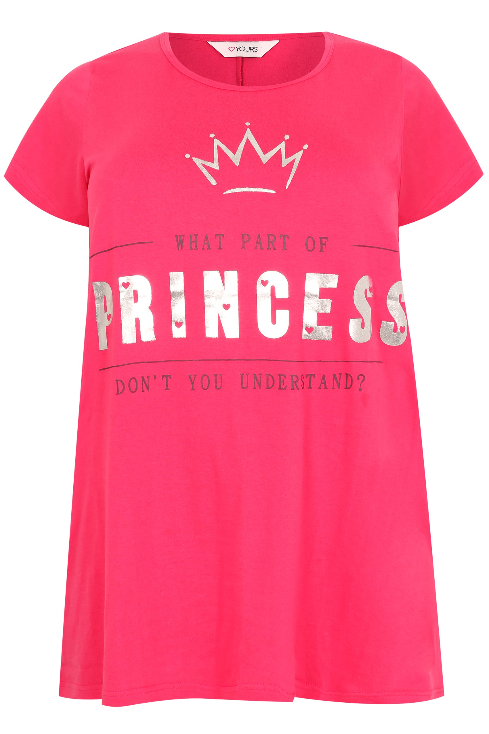 Pink Foil Slogan Print Pyjama Top With Dipped Hem Plus Size 16 To 36