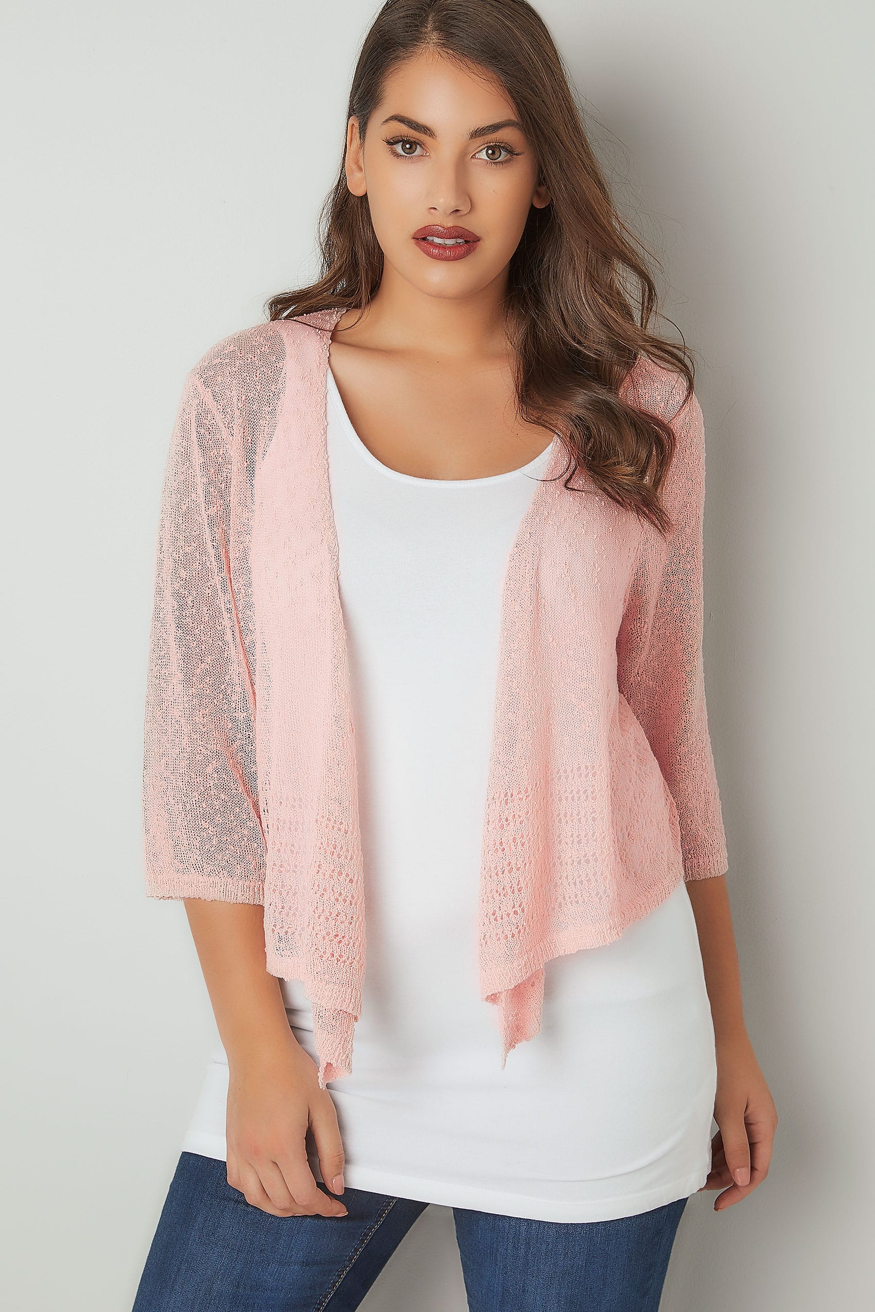 Pink Popcorn Crochet Cropped Shrug, plus size 16 to 36