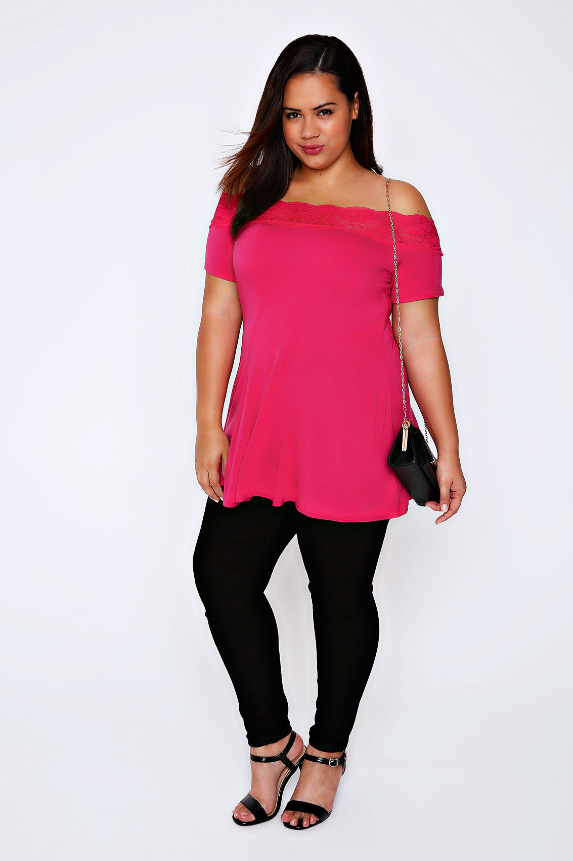 Pink Lace Bardot Top With Short Sleeves Plus Size 16 to 32