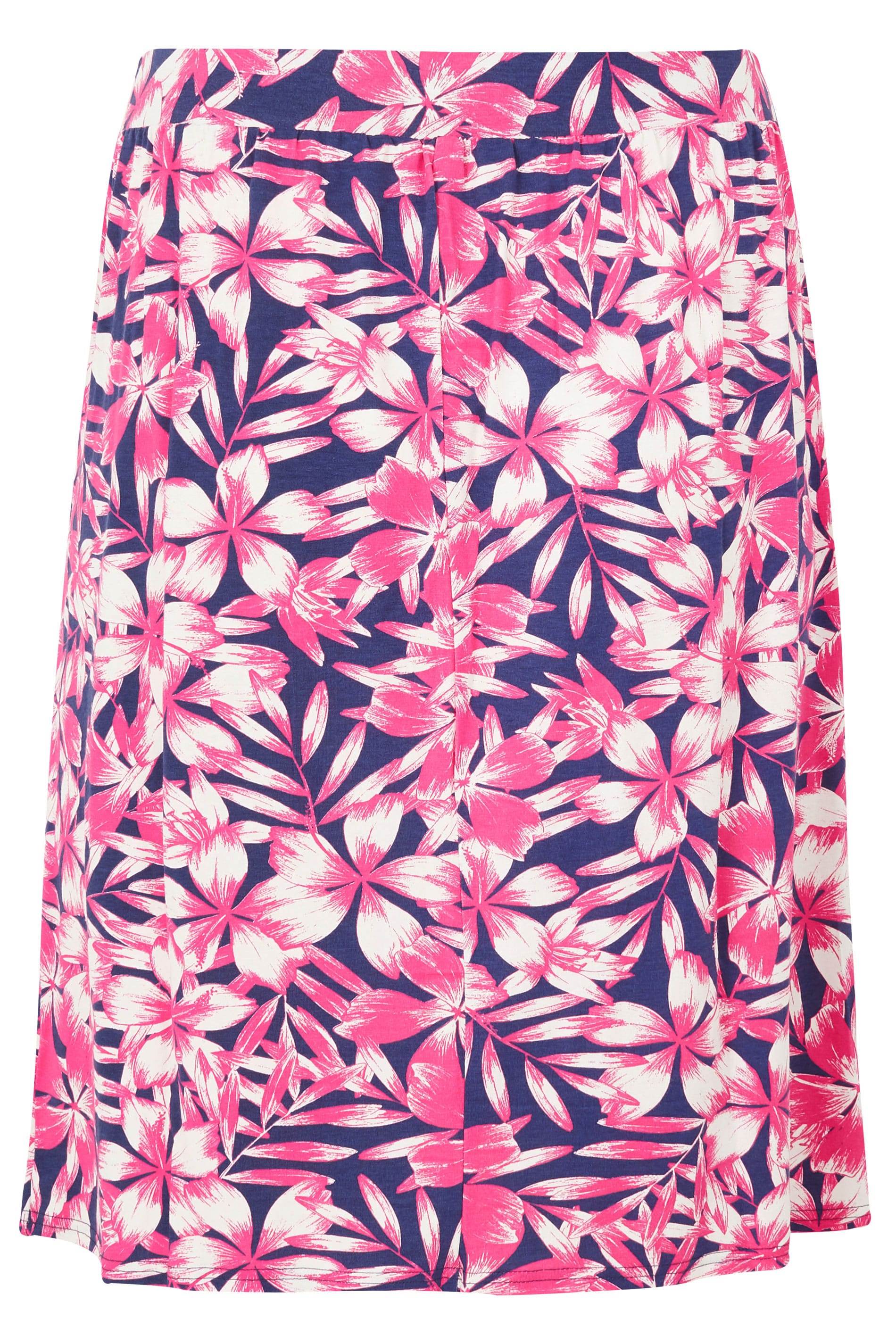 Pink & Navy Floral Print Drape Skirt With Pockets, plus size 16 to 36