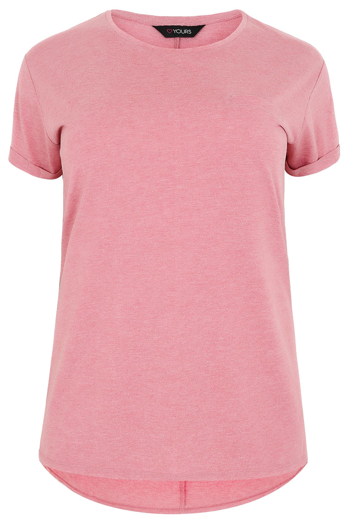 Light Pink Pocket T-Shirt With Curved Hem, Plus size 16 to 36