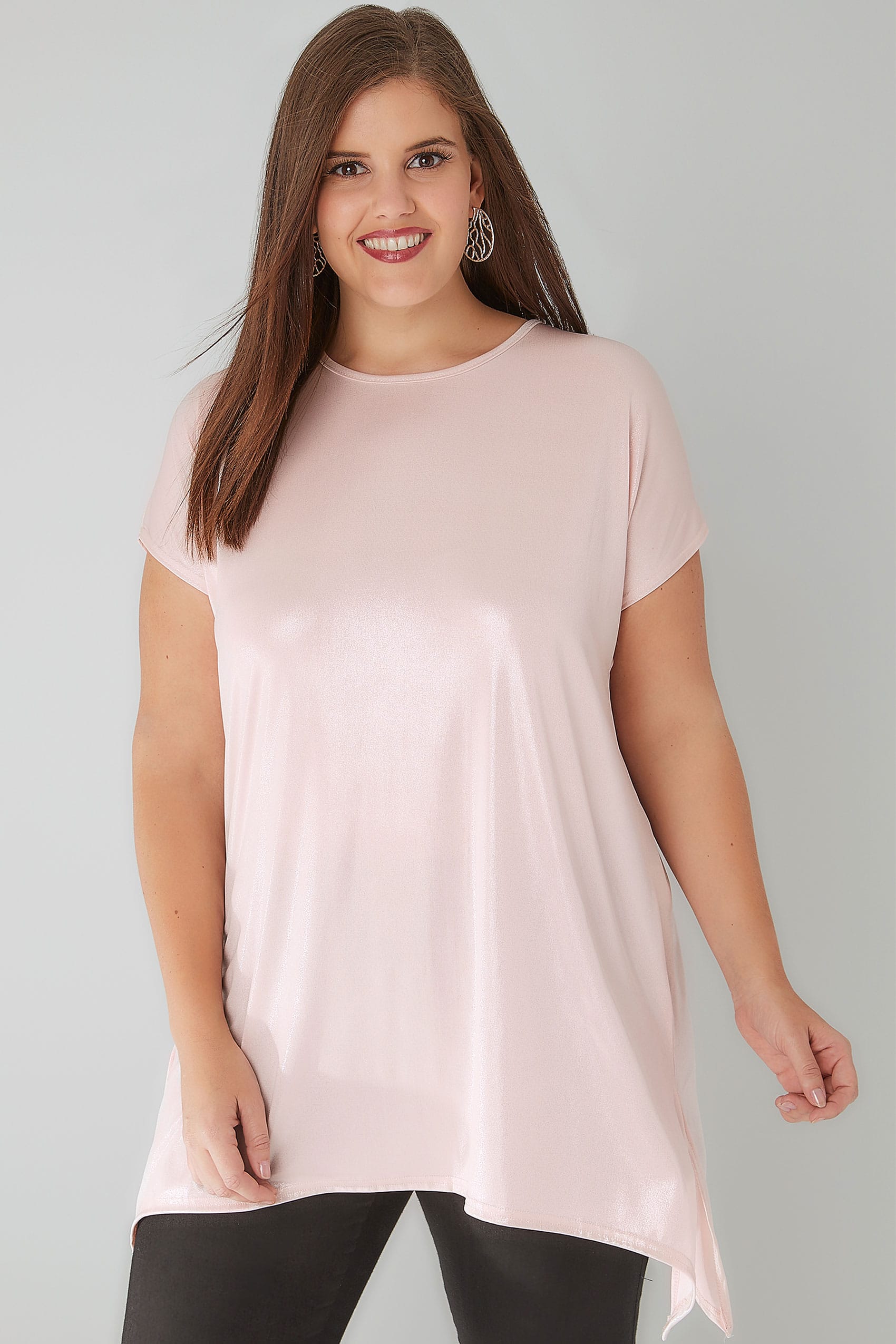 Pink Shimmer Top With Hanky Hem, Plus size 16 to 36
