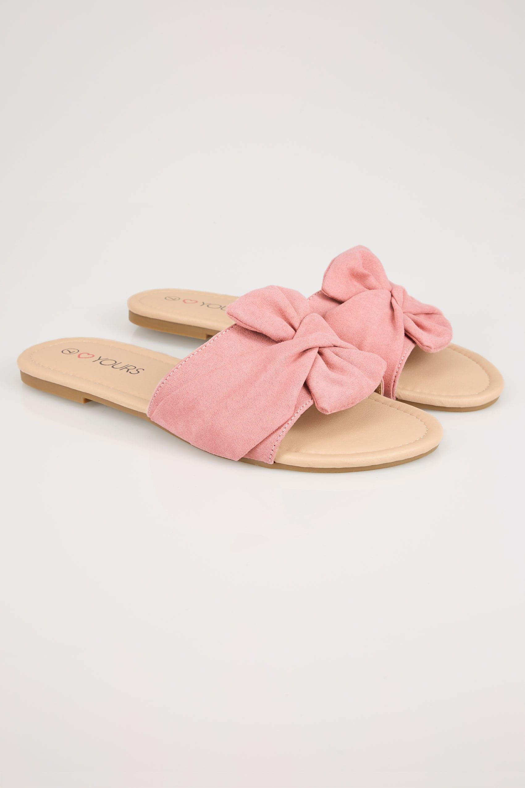 Pink Twist Bow Slip On Sandals In EEE Fit