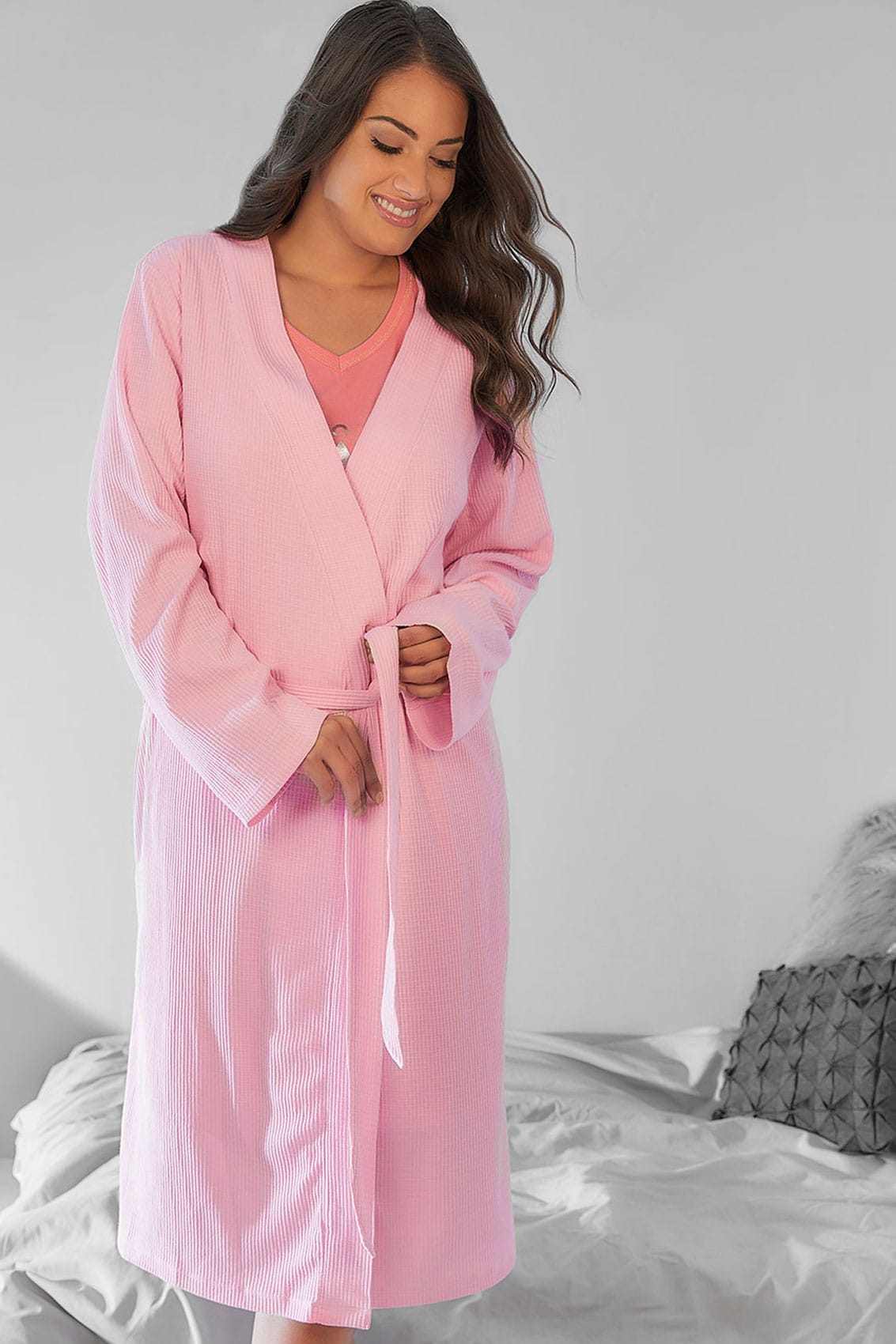 robe de chambre rose textur u00e9e en coton avec poches  taille 44  u00e0 64