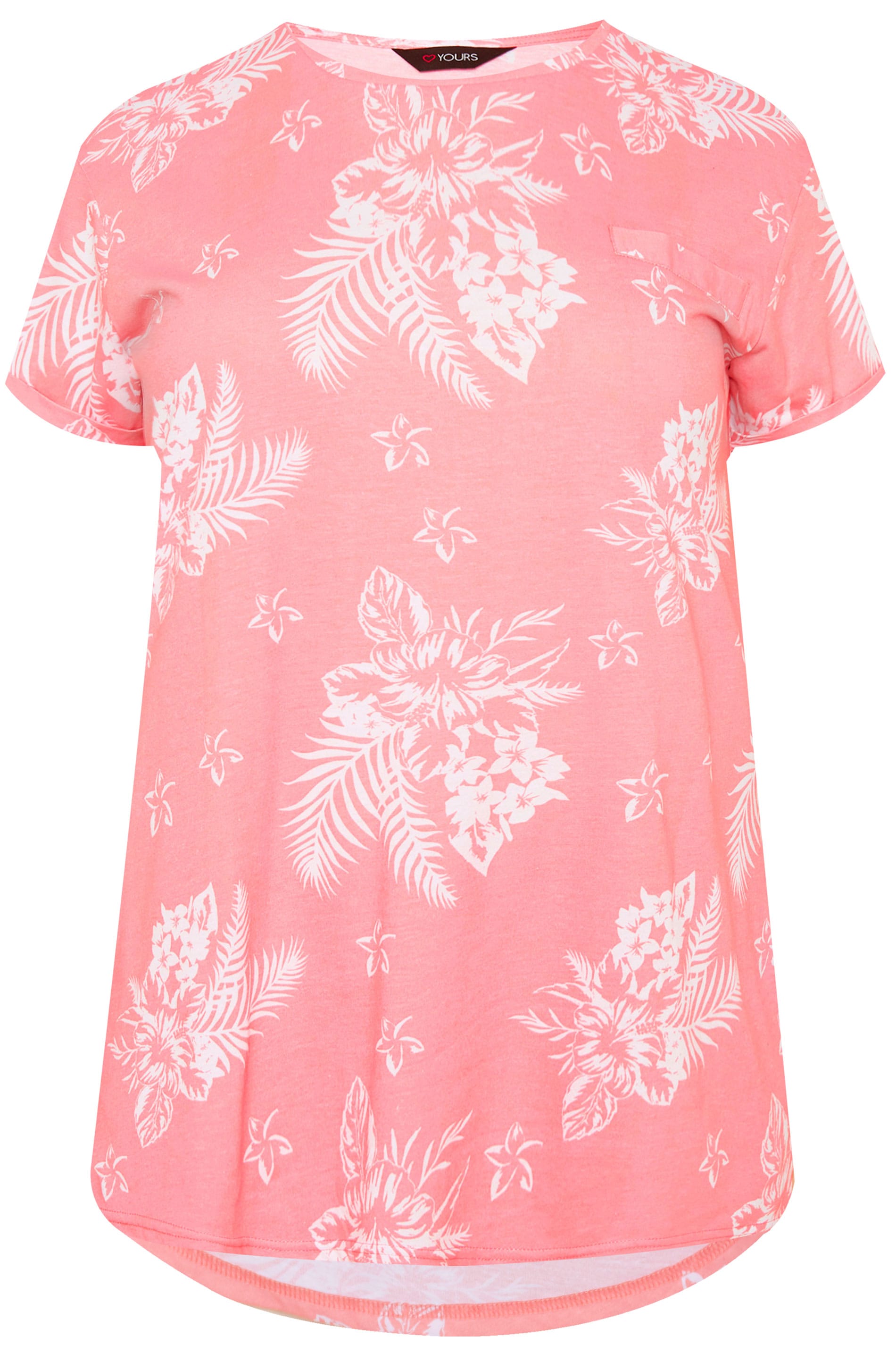 Download Plus Size Pink Tropical Floral Mock Pocket T-Shirt | Sizes 16 to 36 | Yours Clothing