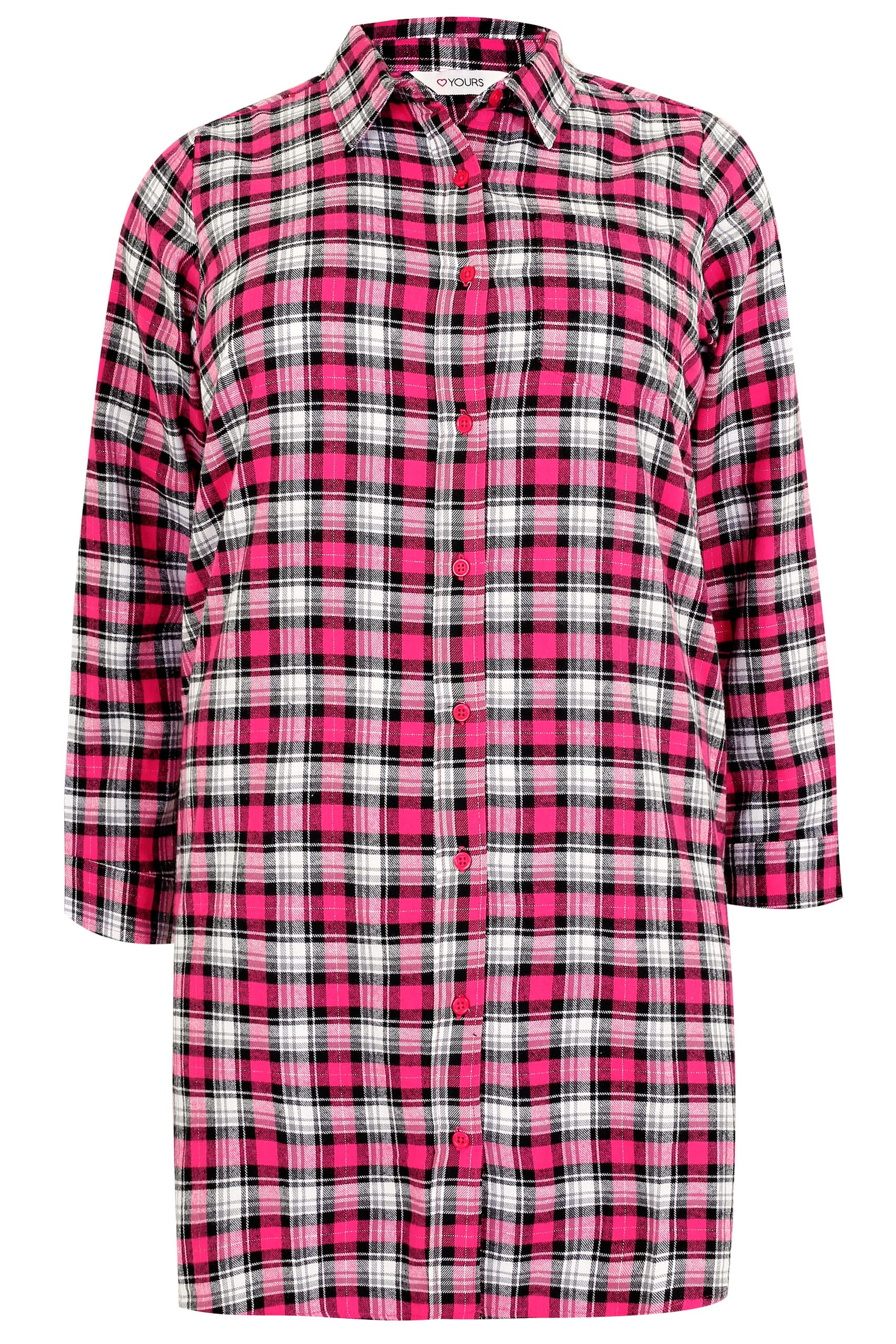 Pink & White Checked Longline Night Shirt With Metallic Thread, Plus ...