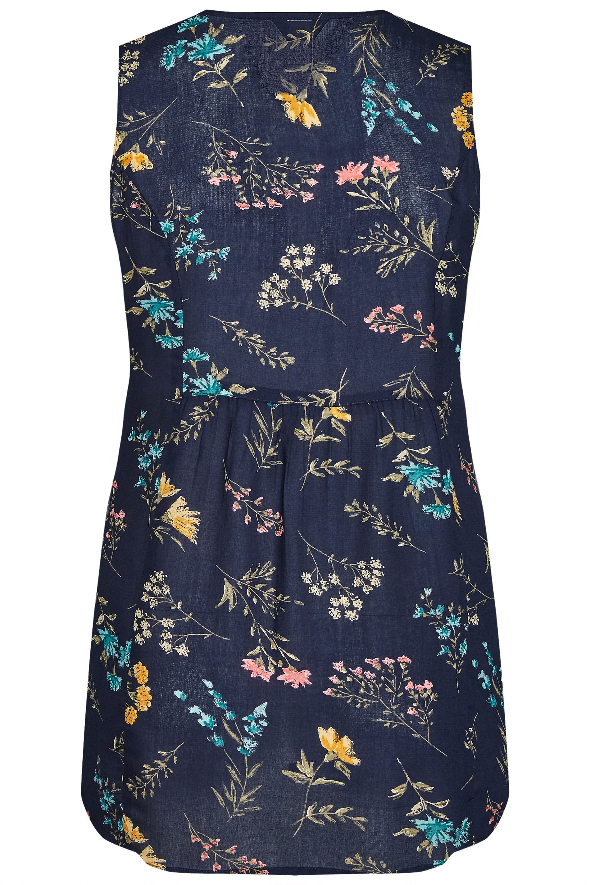 Navy Floral Sleeveless Pocket Blouse | Sizes 16-40 | Yours Clothing