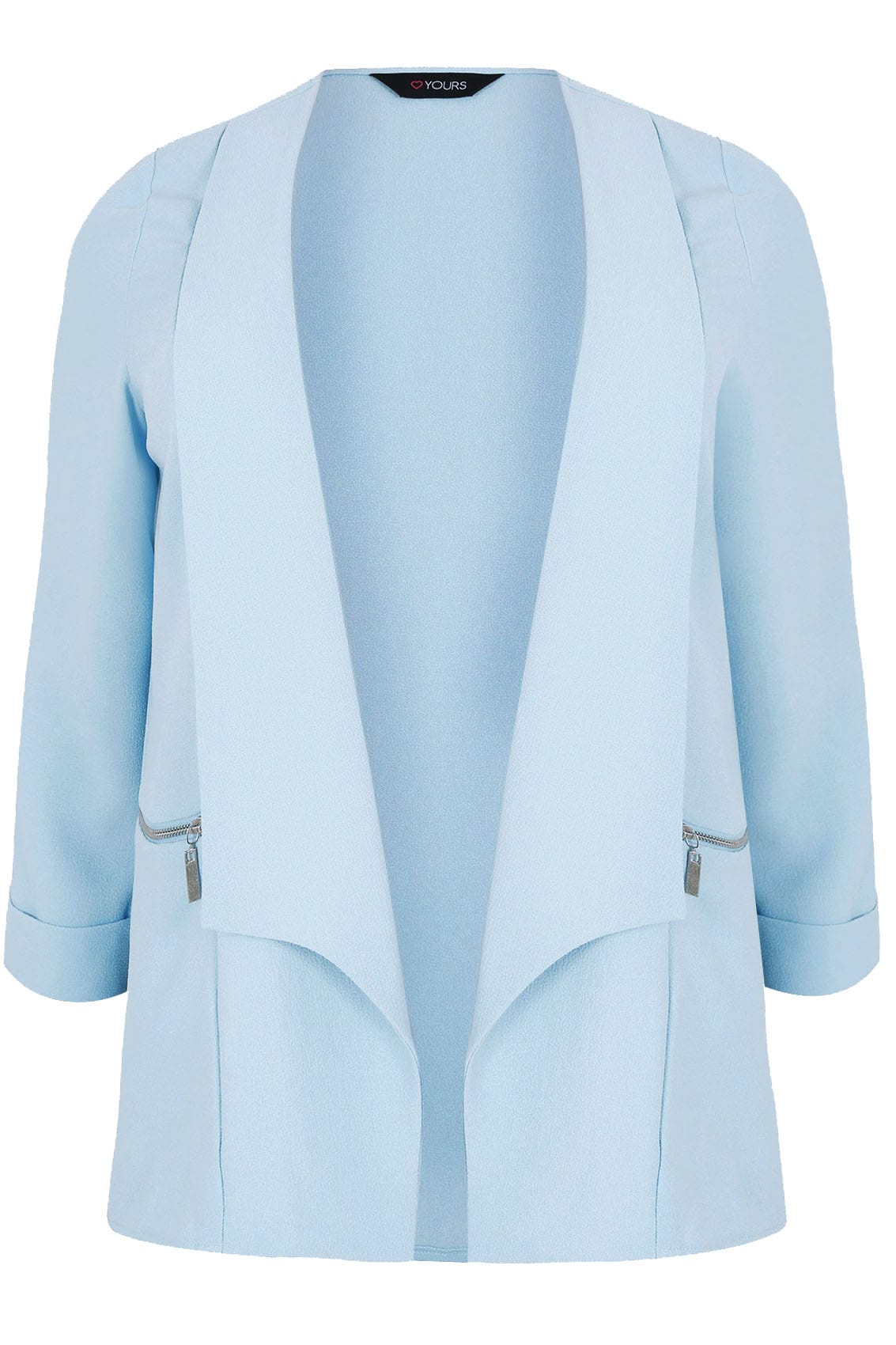 Powder Blue Bubble Crepe Jacket With Zip Pockets, Plus size 16 to 36