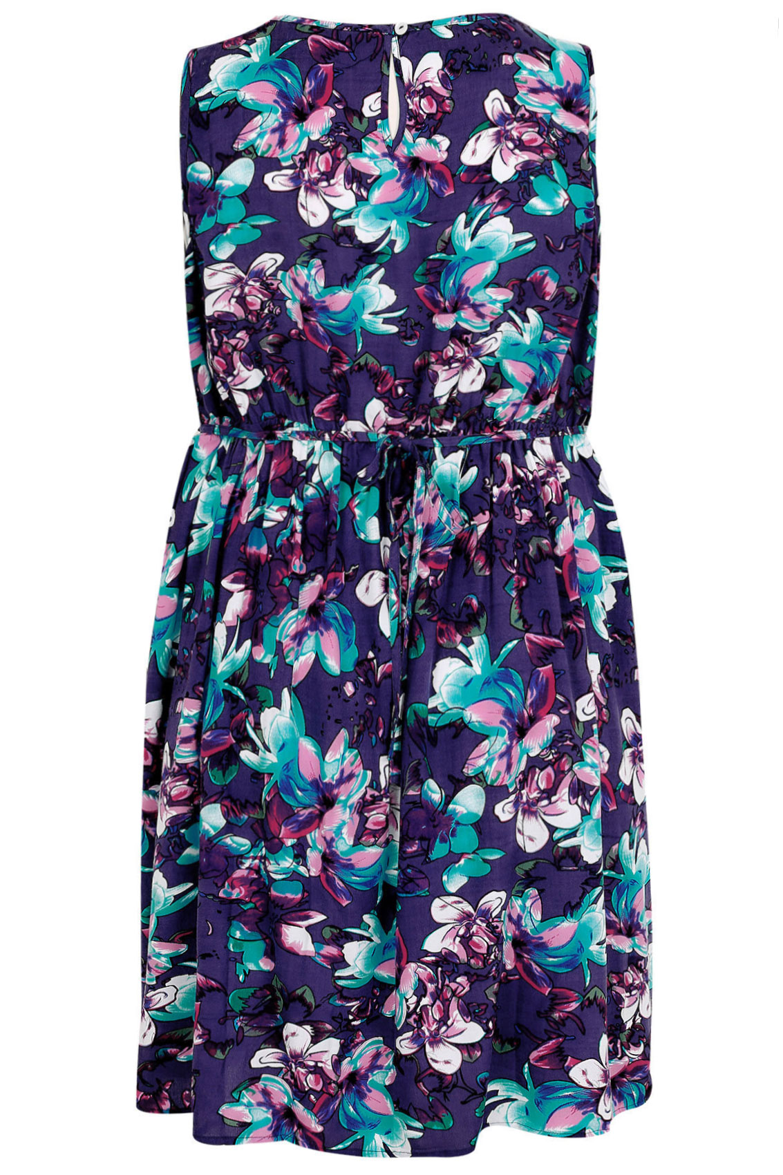 Purple & Blue Floral Pocket Dress With Elasticated Waistband, Plus size ...