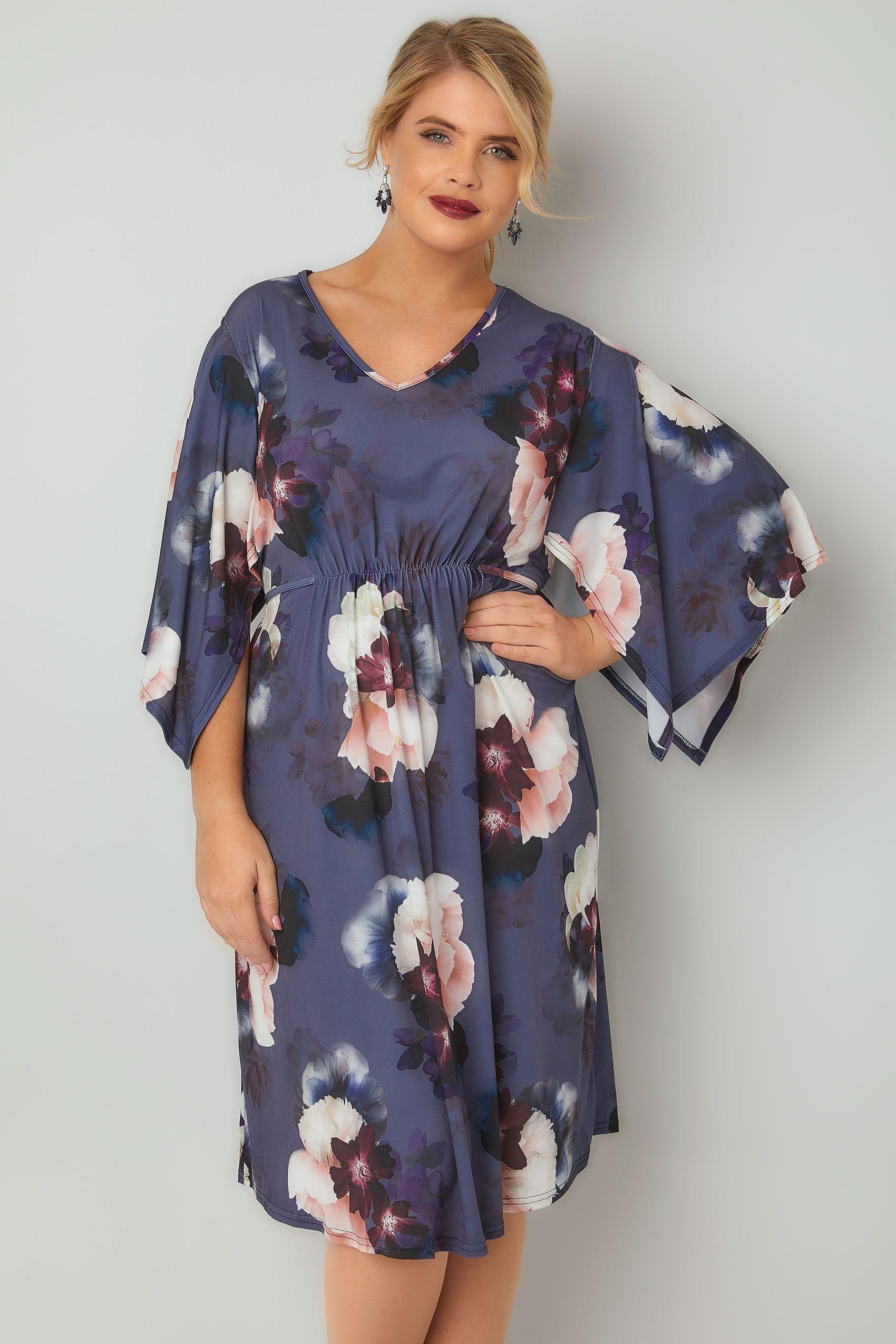 Purple_Floral_Print_Ruched_Waist_Midi_Dress_With_Wide_Split_Sleeves_136125_e02f