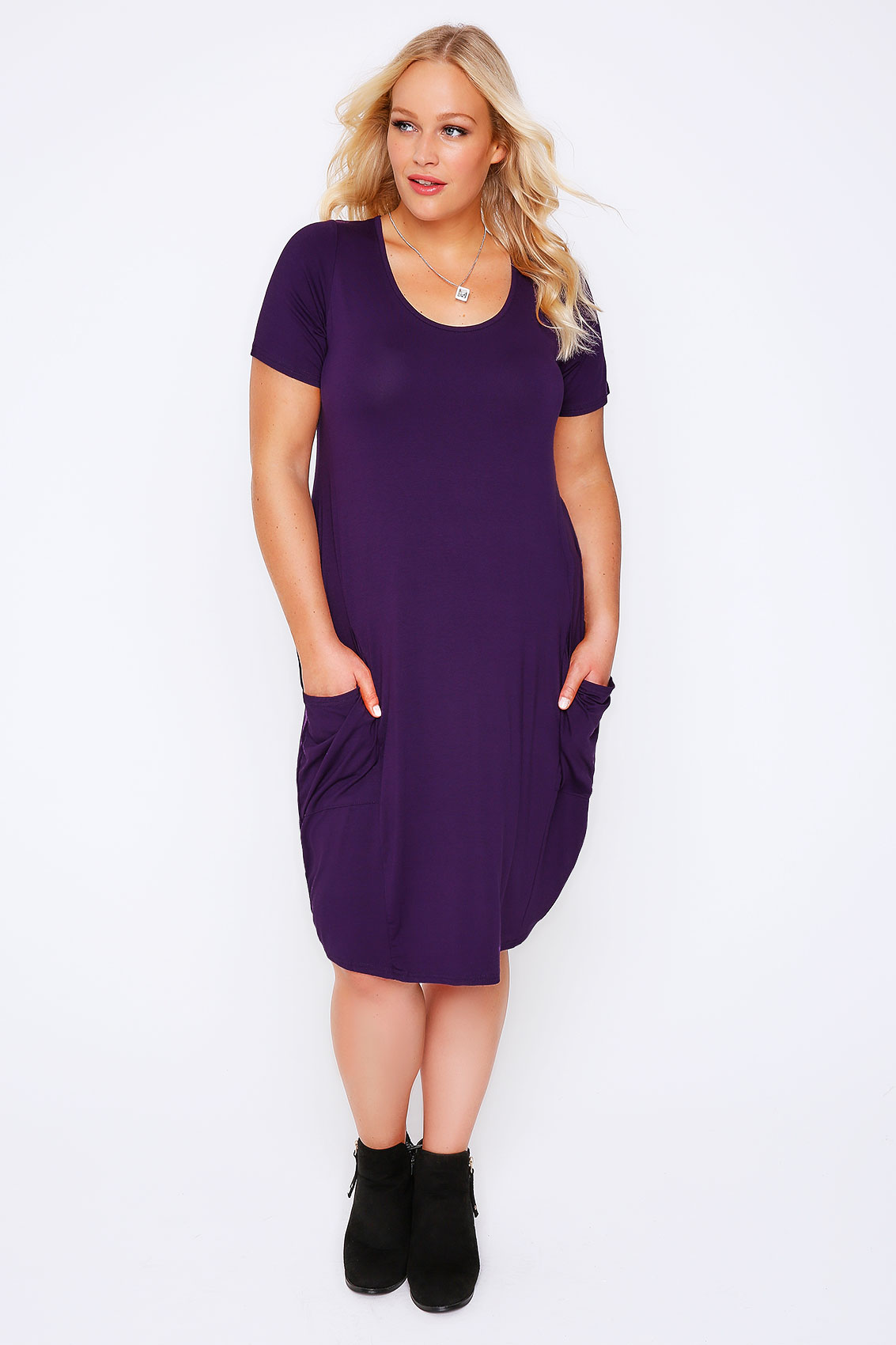 Purple Jersey Dress With Drop Pockets