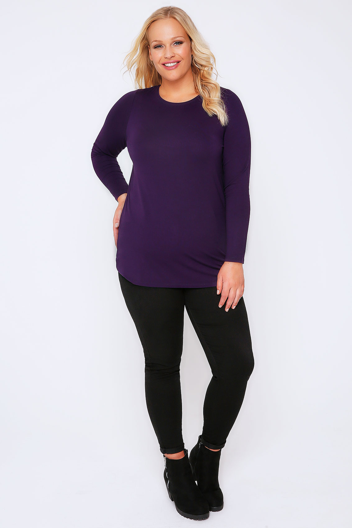 Purple Long Sleeve Soft Touch Jersey Top plus Size 16 to 32