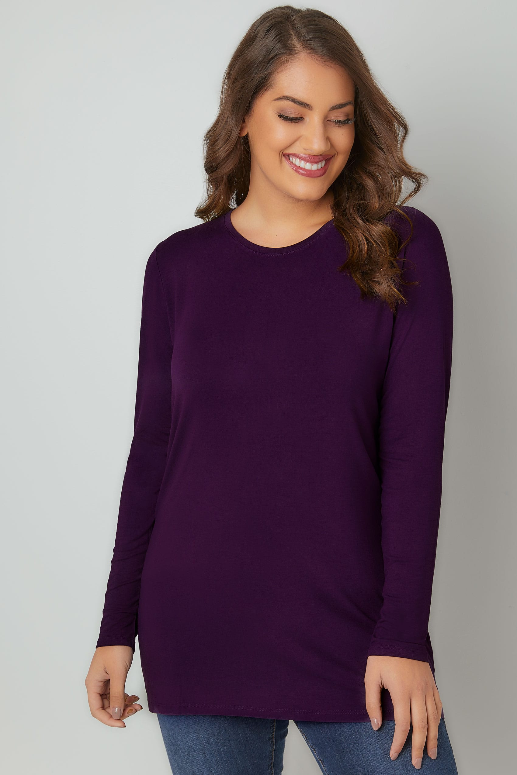 Purple Long Sleeve Soft Touch Jersey Top, Plus size 16 to 36