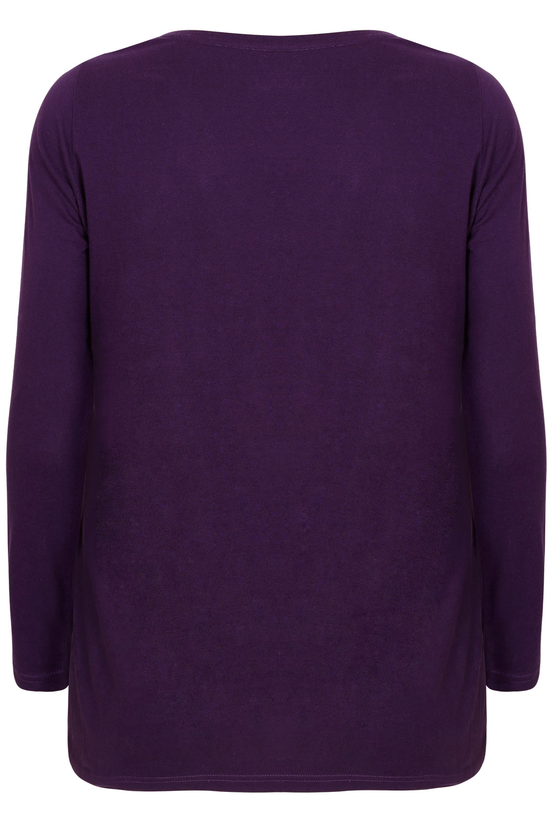 Purple Long Sleeve V Neck Plain T Shirt Plus Size 16 To 36