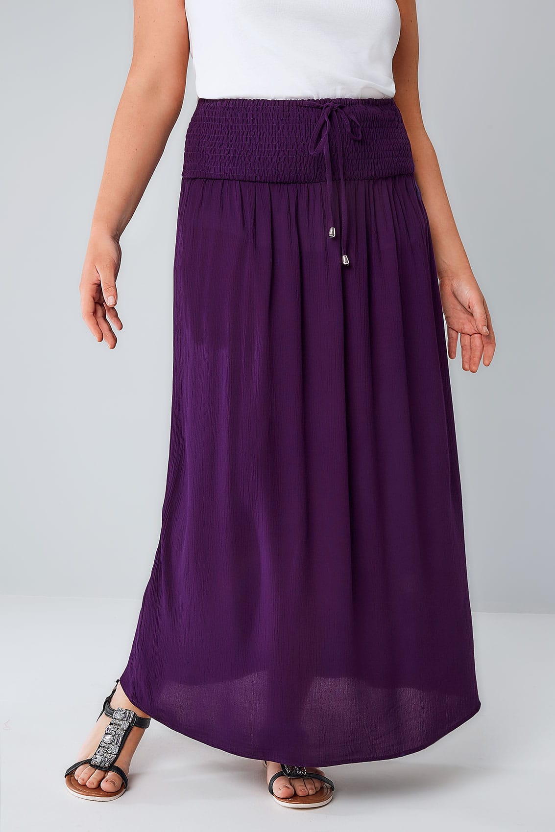 Purple Maxi Skirt With Ruched Waistline, Plus size 16 to 36