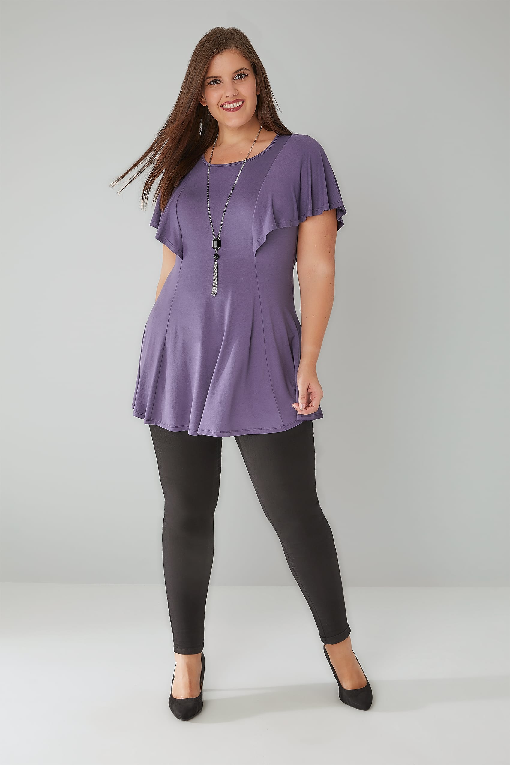 Purple Peplum Top With Frill Angel Sleeves With Free | Free Download ...