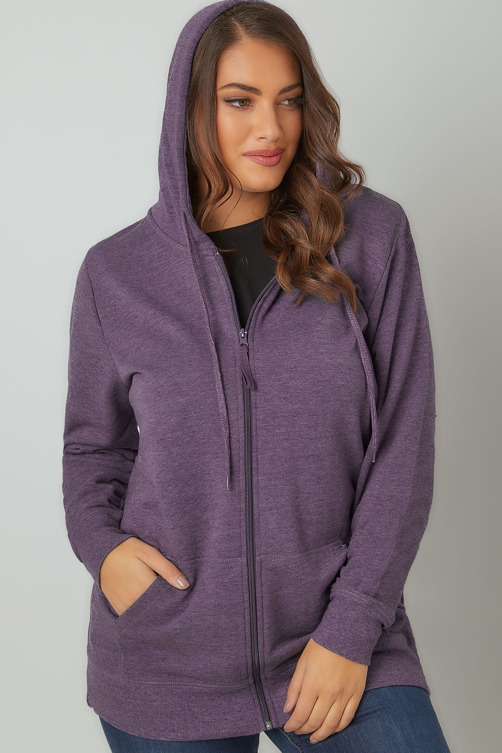 Purple Zip Through Hoodie With Pockets Plus Size 16 To 36 