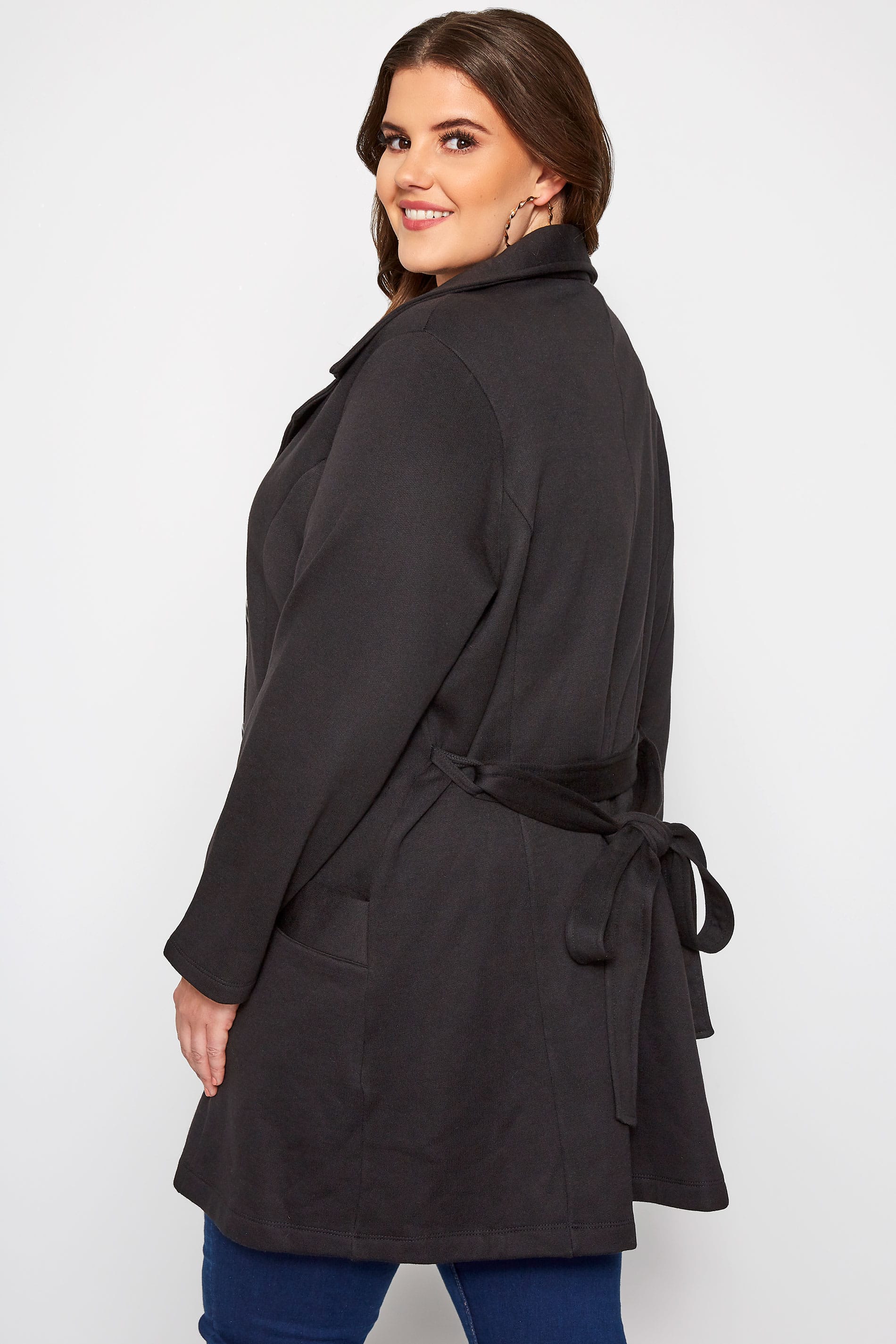 Black Revere Collar Jersey Coat | Sizes 16-36 | Yours Clothing