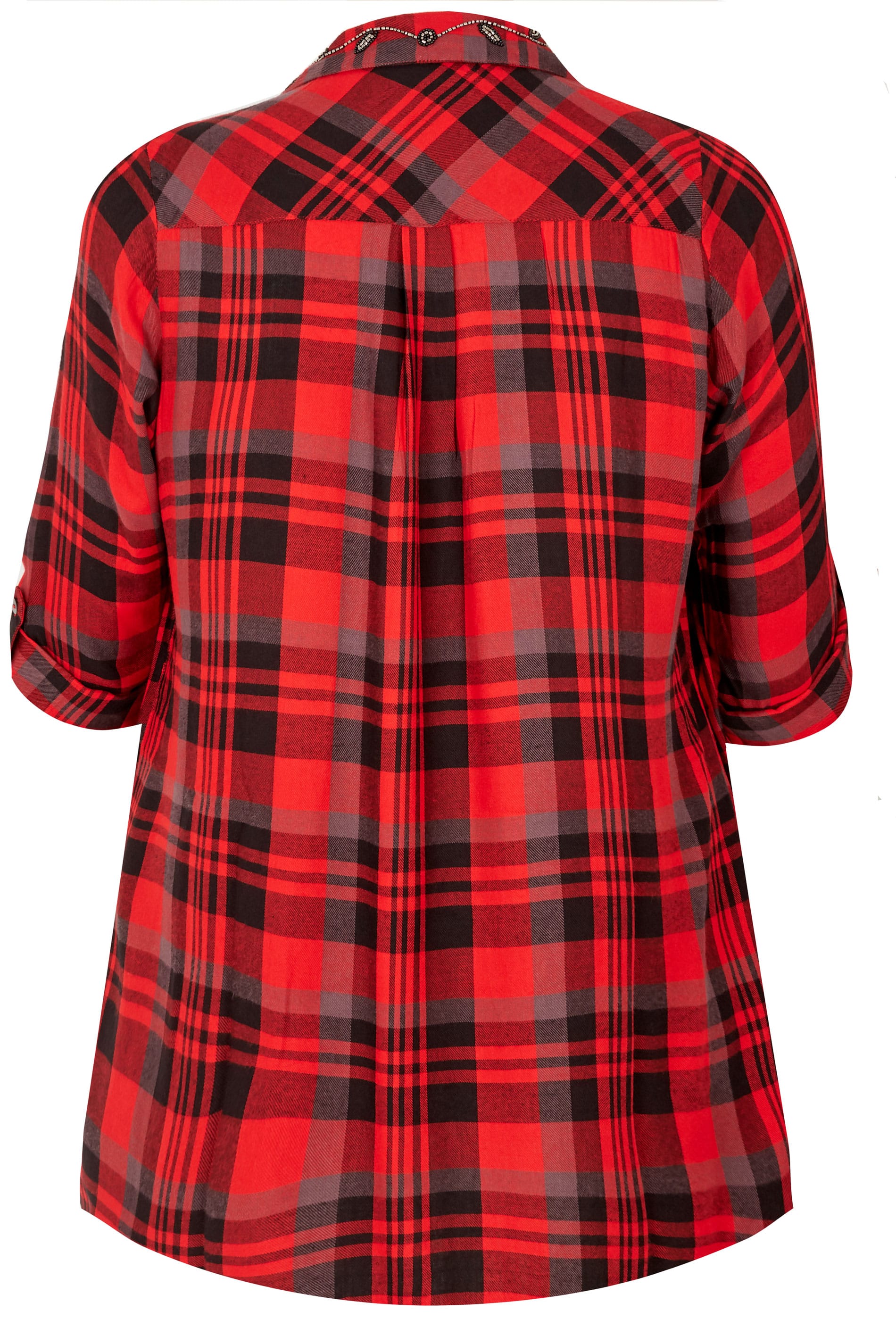 Red Overhead Check Shirt With Embellished Collar, Plus size 16 to 36