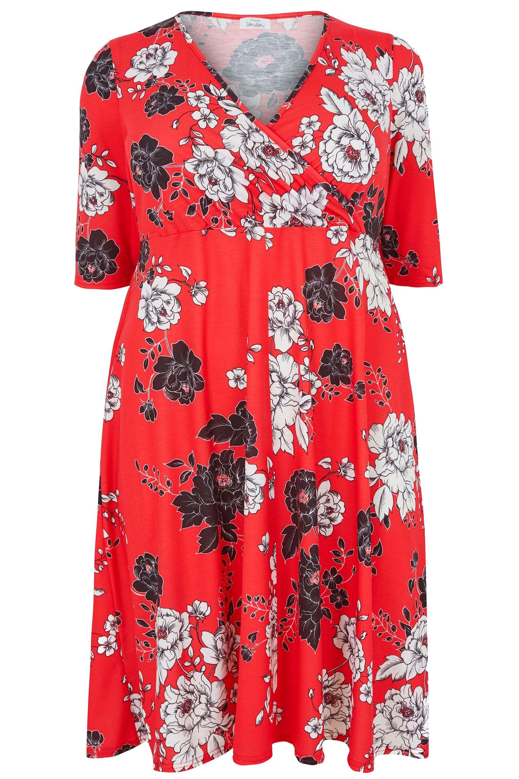 YOURS LONDON Red Floral Wrap Dress, plus size 16 to 36