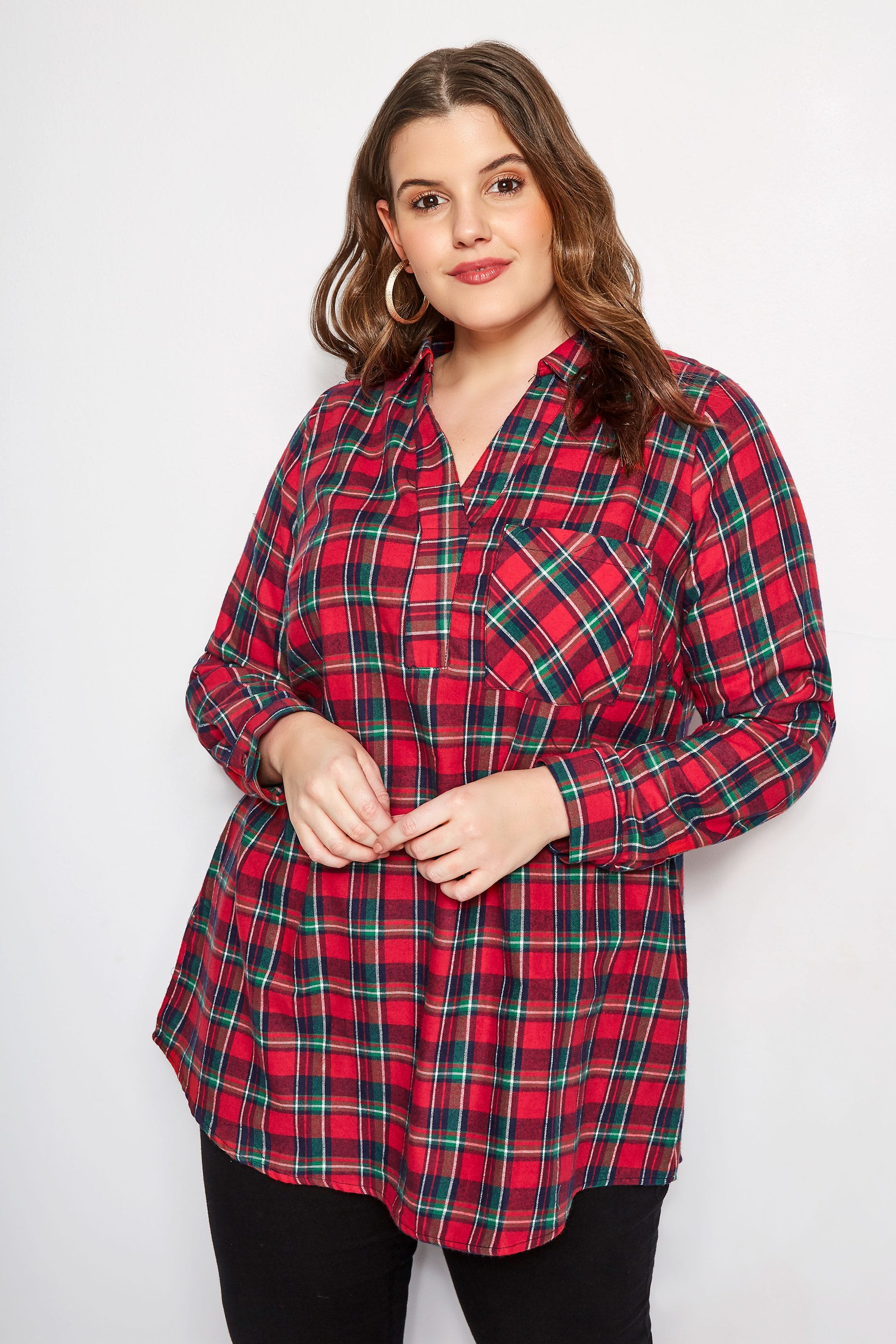 Plus Size Red & Green Overhead Check Shirt | Sizes 16 to 36 | Yours ...