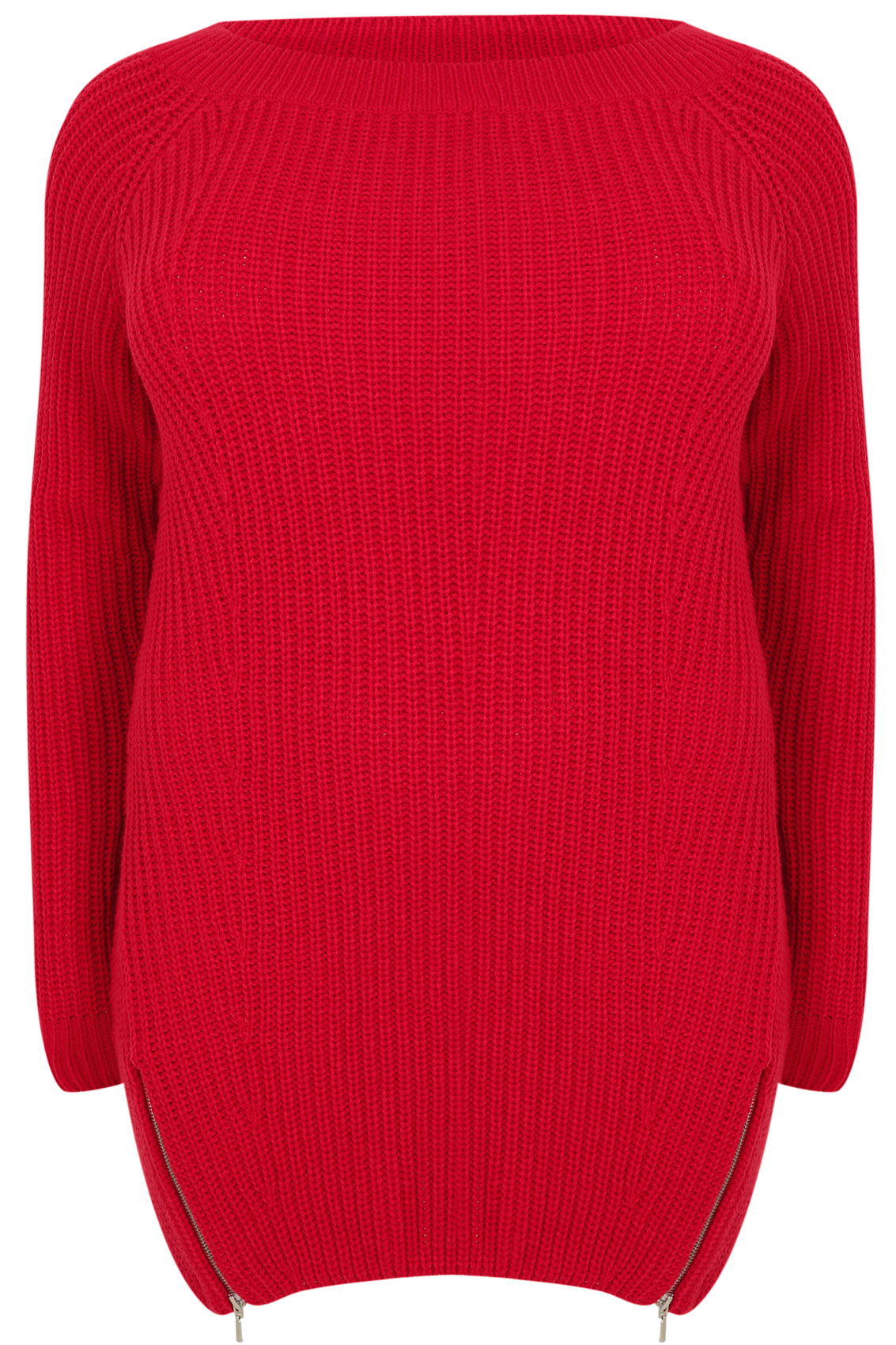 Red Knitted Jumper With Zip Hem Detail Plus Size 16 to 36