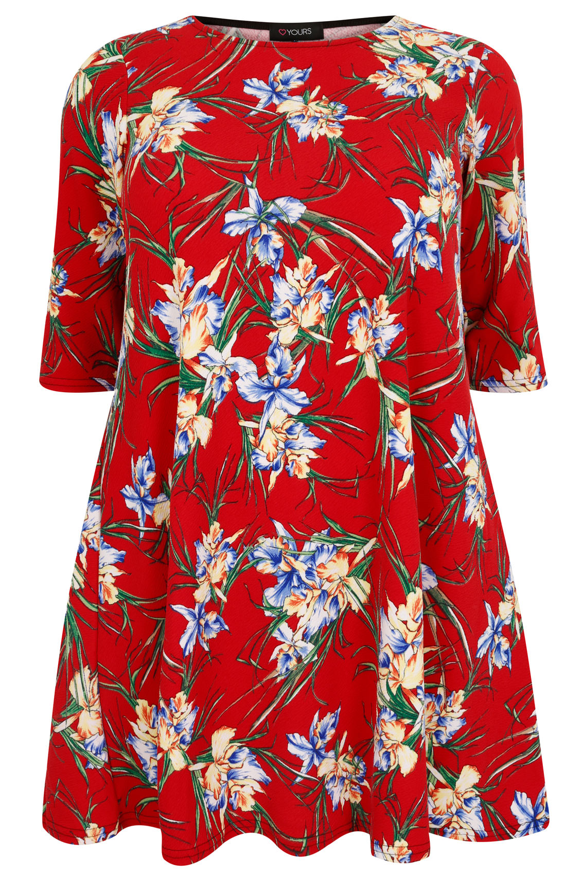 Red & Multi Tropical Floral Print Textured Swing Dress With Half ...